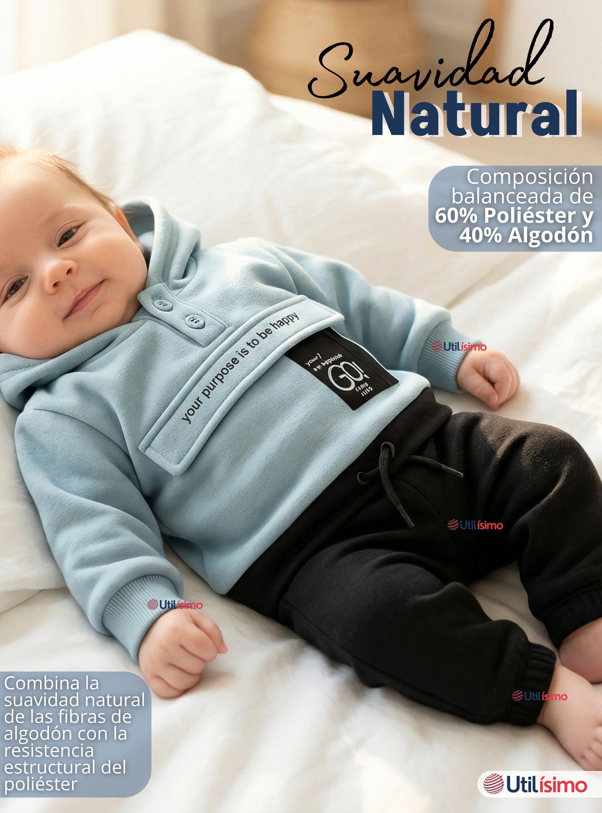 Conjunto 2 Piezas Buzo Pantalón Y Polerón Con Capucha Azul Bebé Niño-5