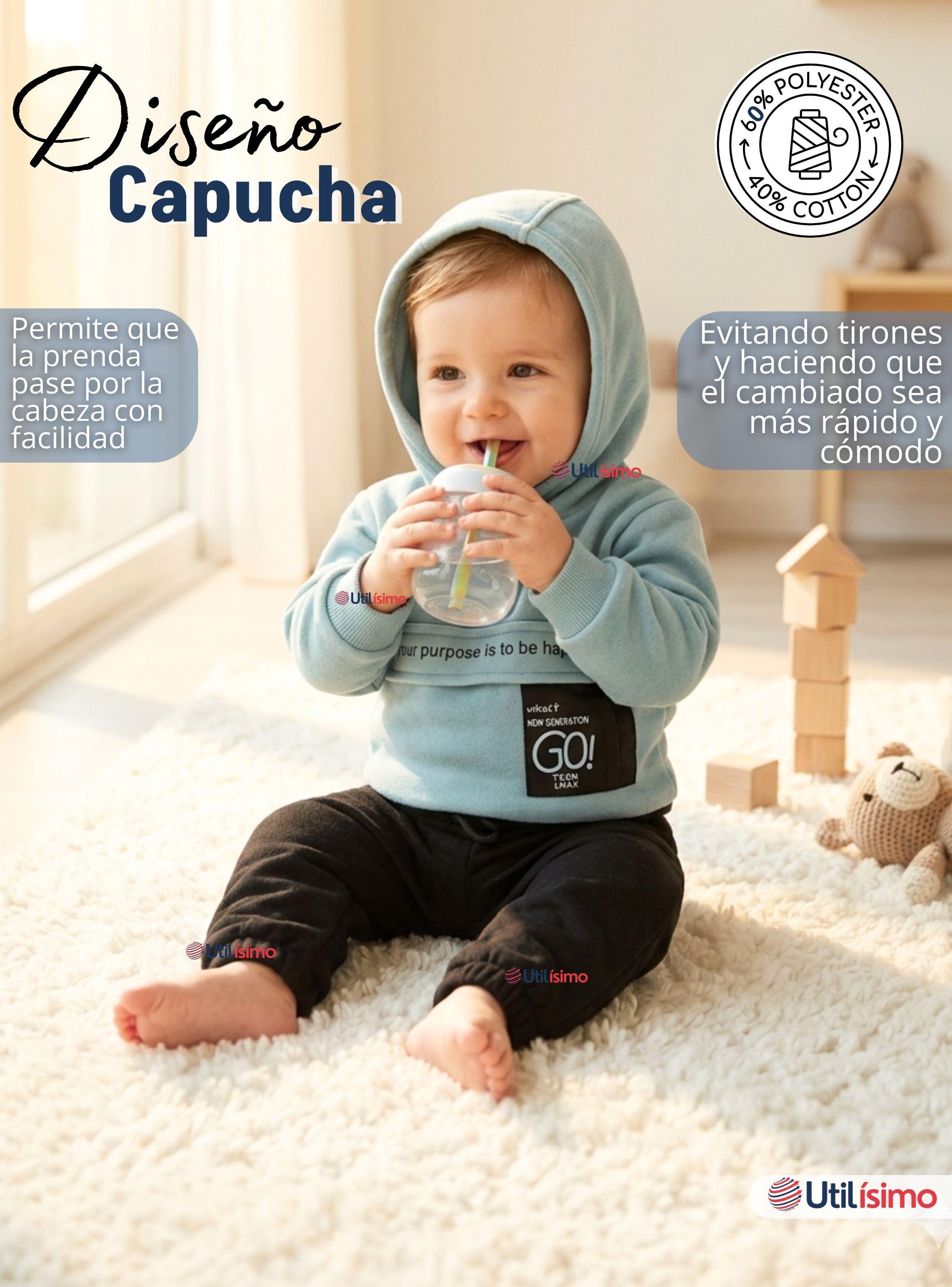 Conjunto 2 Piezas Buzo Pantalón Y Polerón Con Capucha Azul Bebé Niño-7