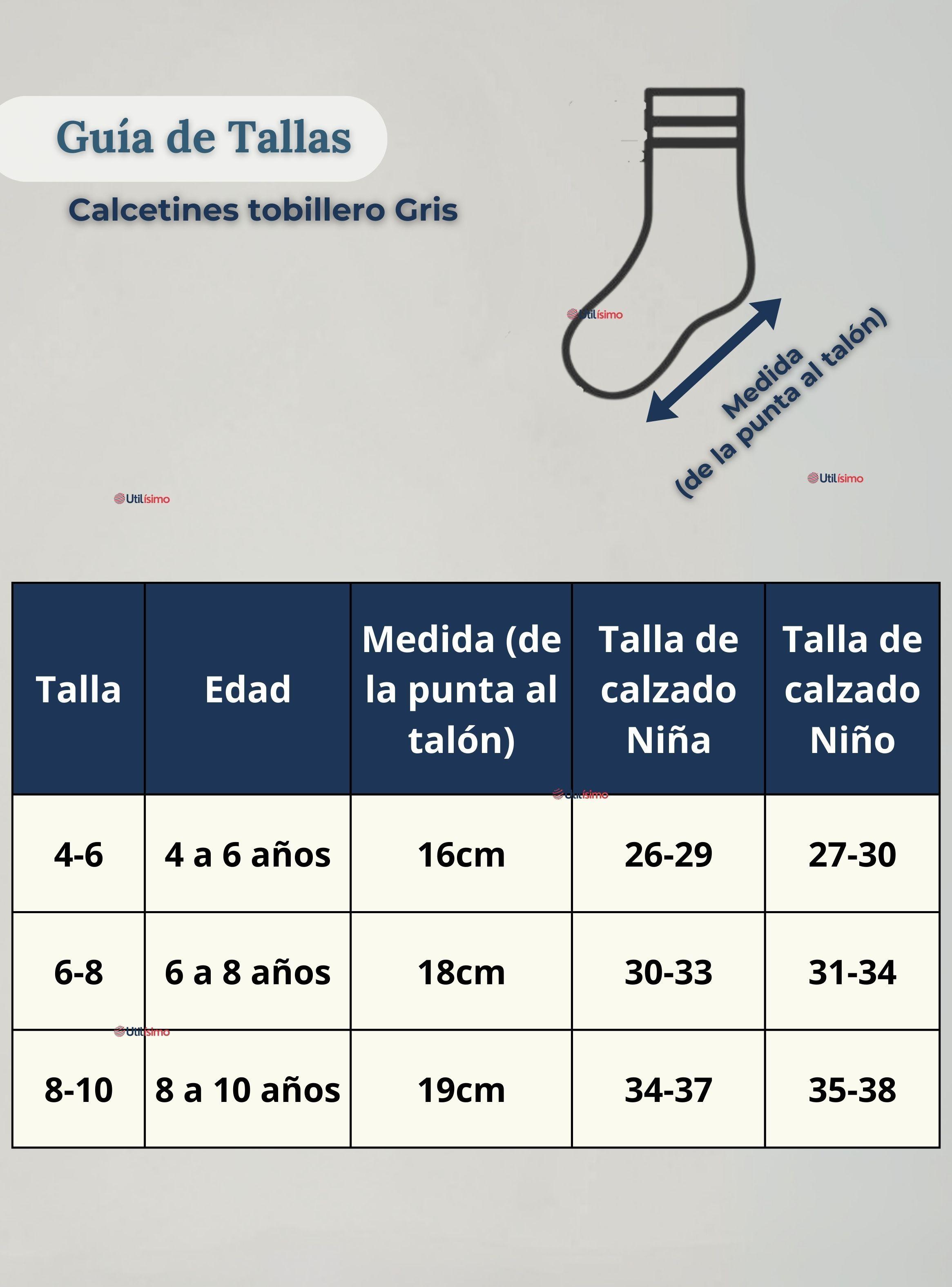 Calcetín Tobillera Corto Algodón Color Gris Niña y Niño-3