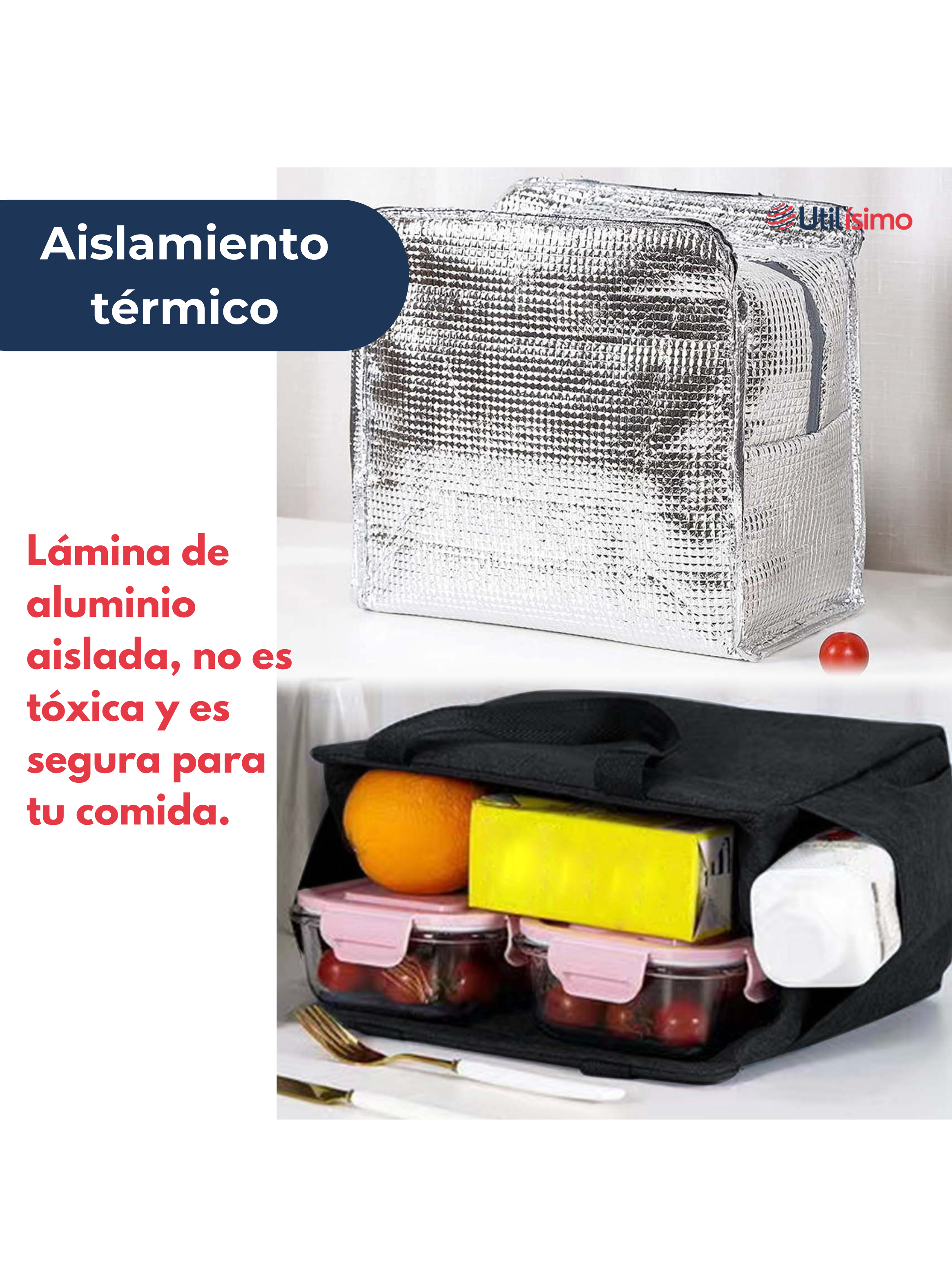 Lonchera Térmica Portátil Tela Oxford De Gran Capacidad con Aislamiento Negro-6