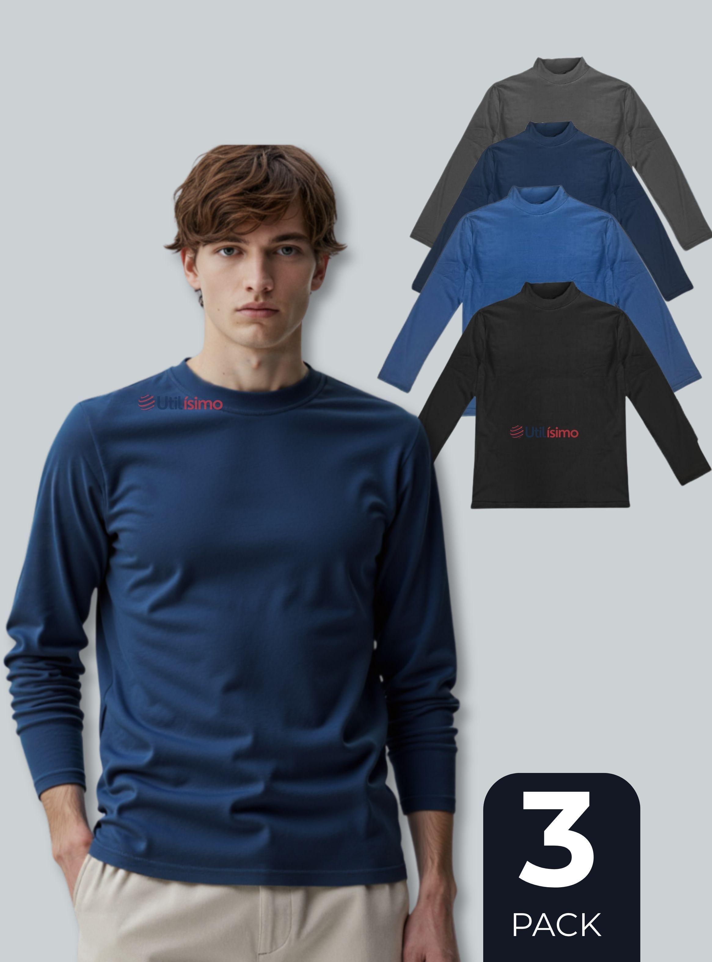Pack 3 Camiseta Beatle Polar Manga Larga Primera Capa Hombre Polera Colores Surtidos-0
