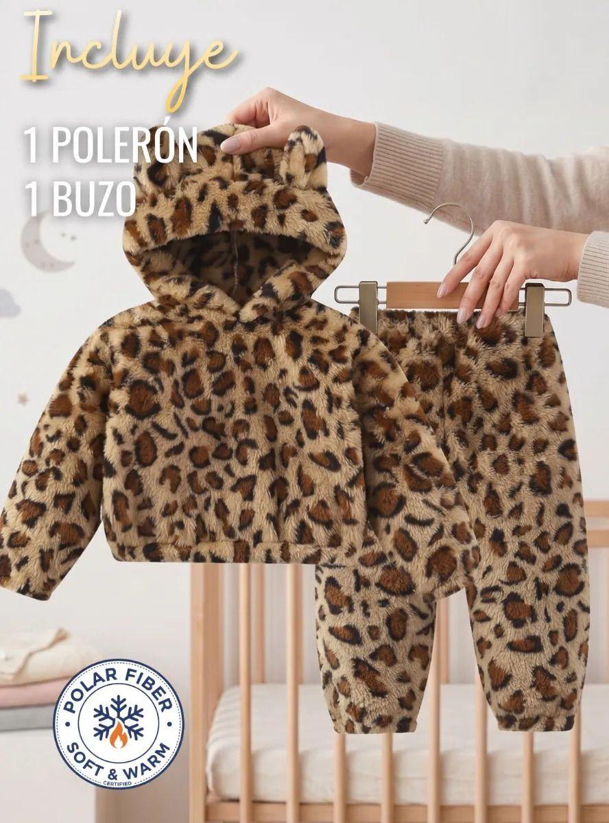 Conjunto 2 Piezas Buzo Polerón Con Capucha Polar de Niña Animal Print-2