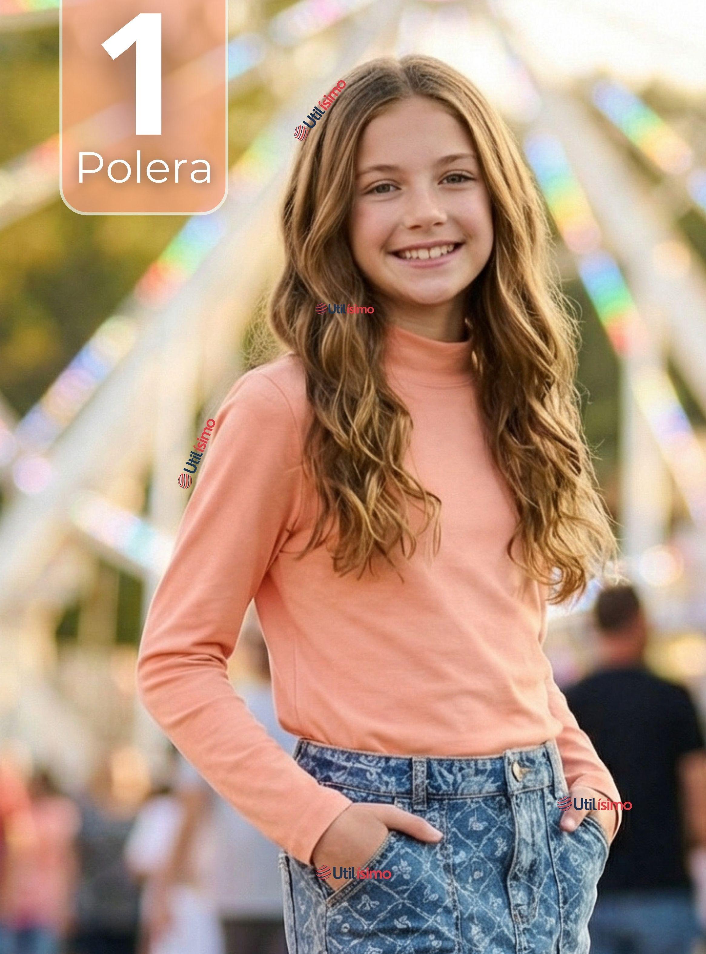 Polera Camiseta Bambú Salmón Cuello Beatle Primera Capa Manga Larga Niña-0