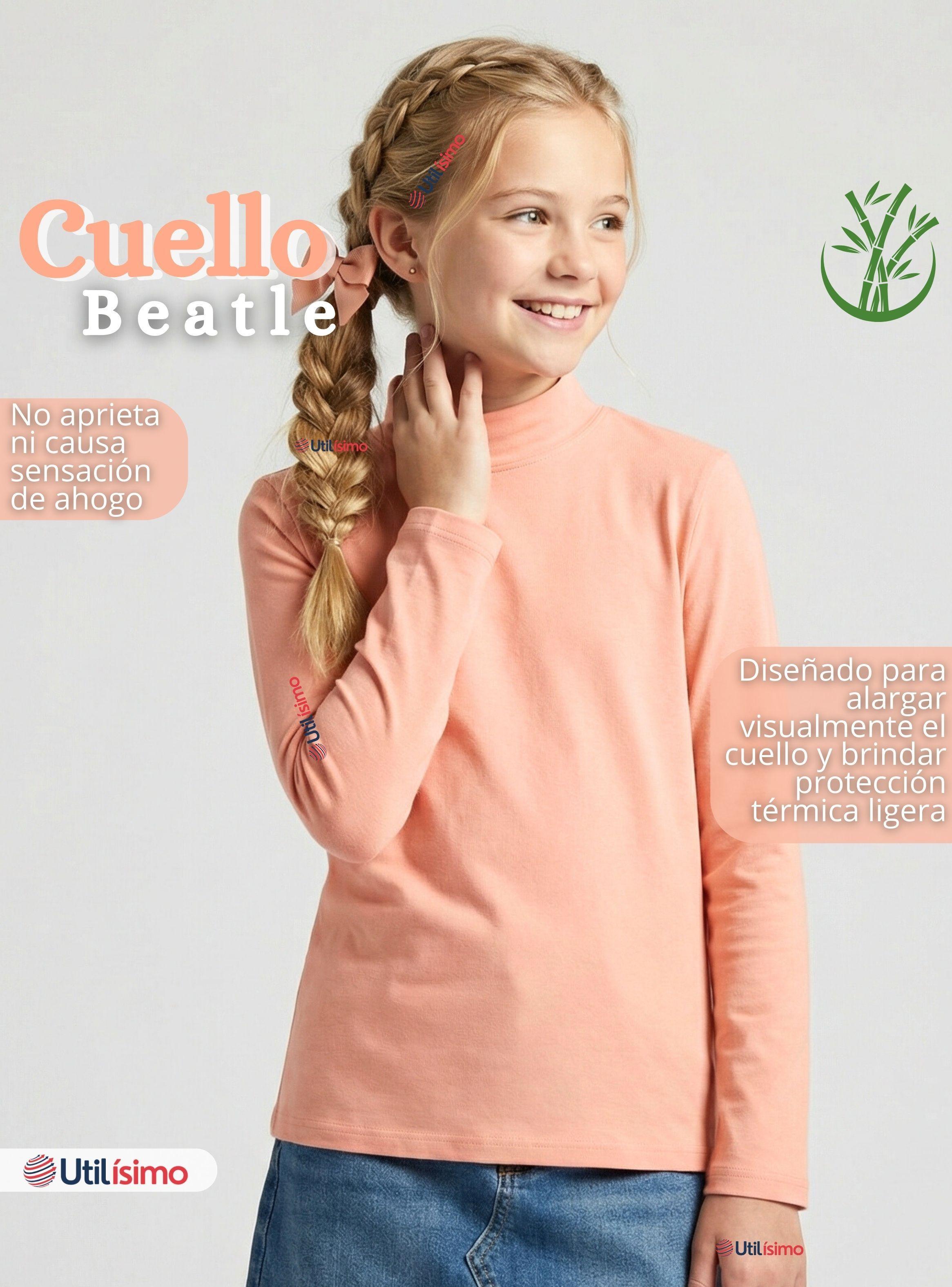 Polera Camiseta Bambú Salmón Cuello Beatle Primera Capa Manga Larga Niña-4