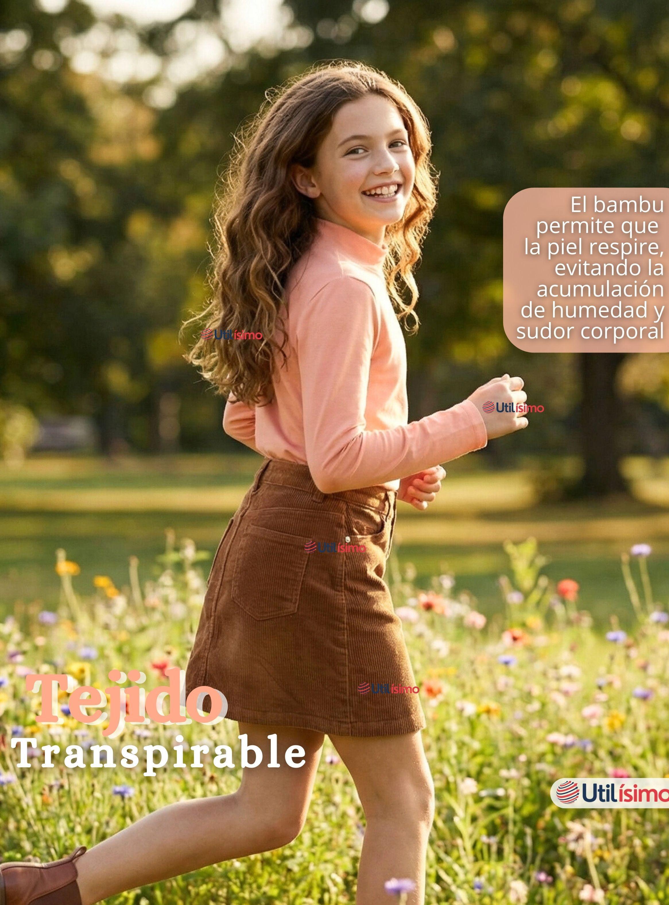 Polera Camiseta Bambú Salmón Cuello Beatle Primera Capa Manga Larga Niña-7