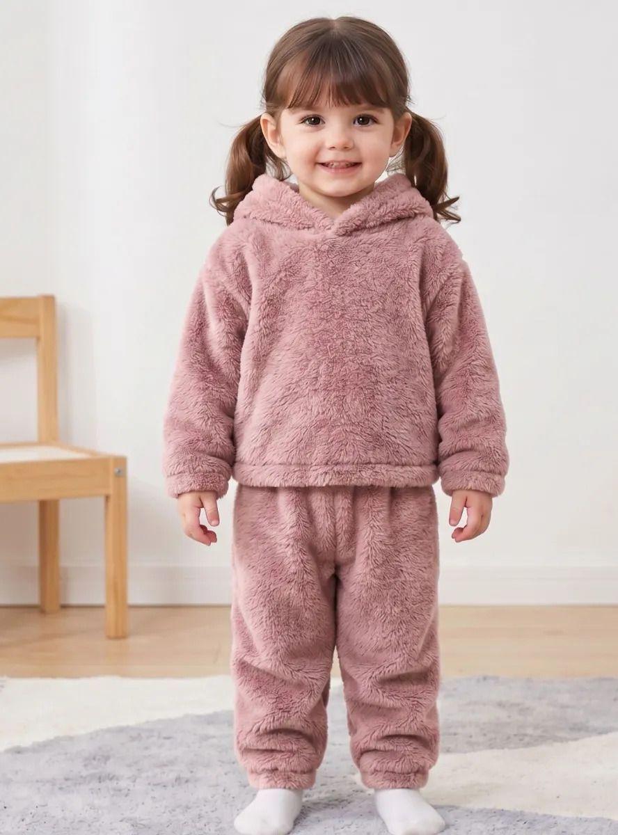 Conjunto Buzo Polerón Capucha con Orejitas 2 Piezas Polar Niña Rosa-1