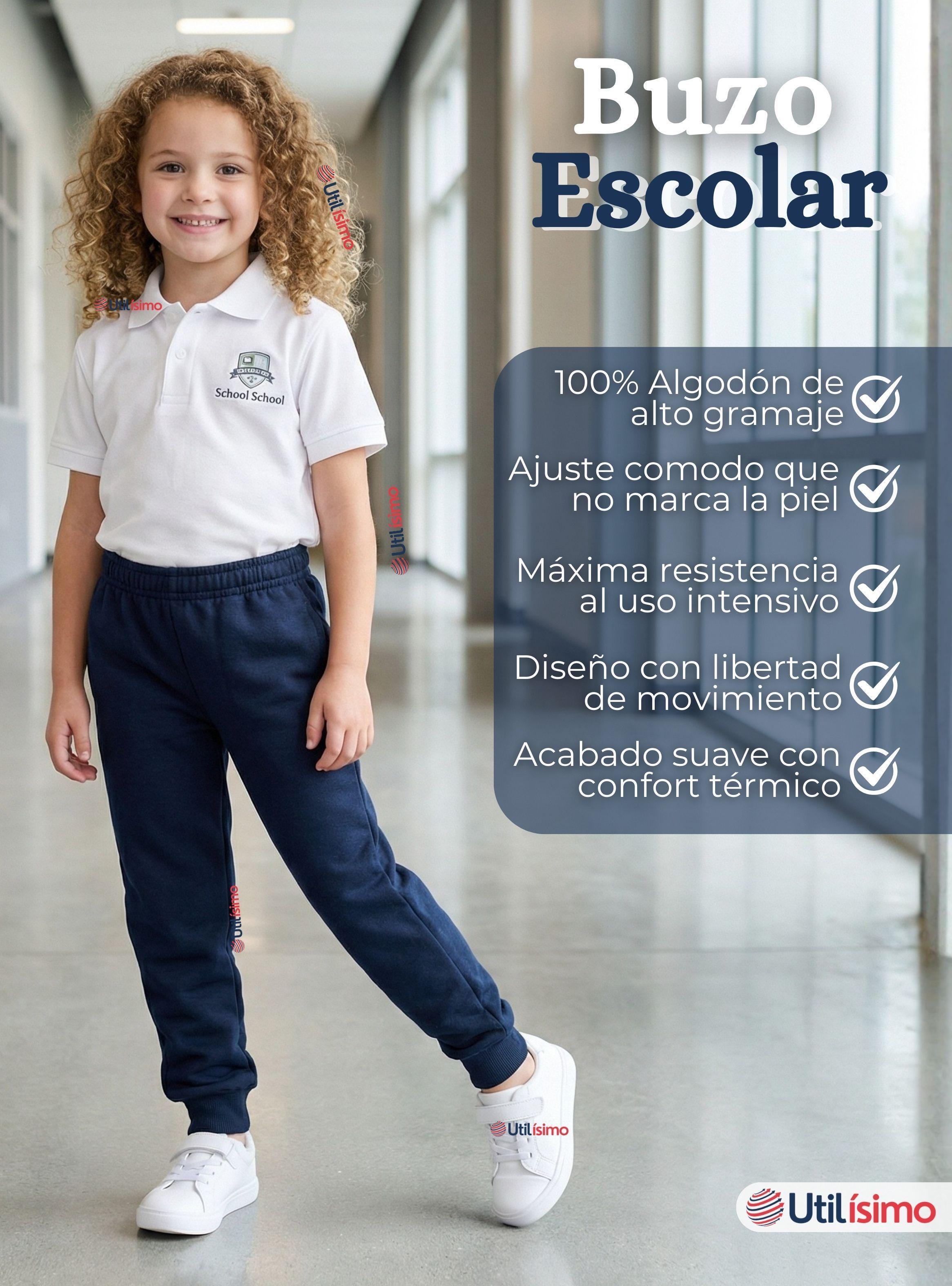 Buzo Pantalón Escolar Niña Unisex 100% Algodón Color Azul Bota Acanalada 3 a 16 años-2