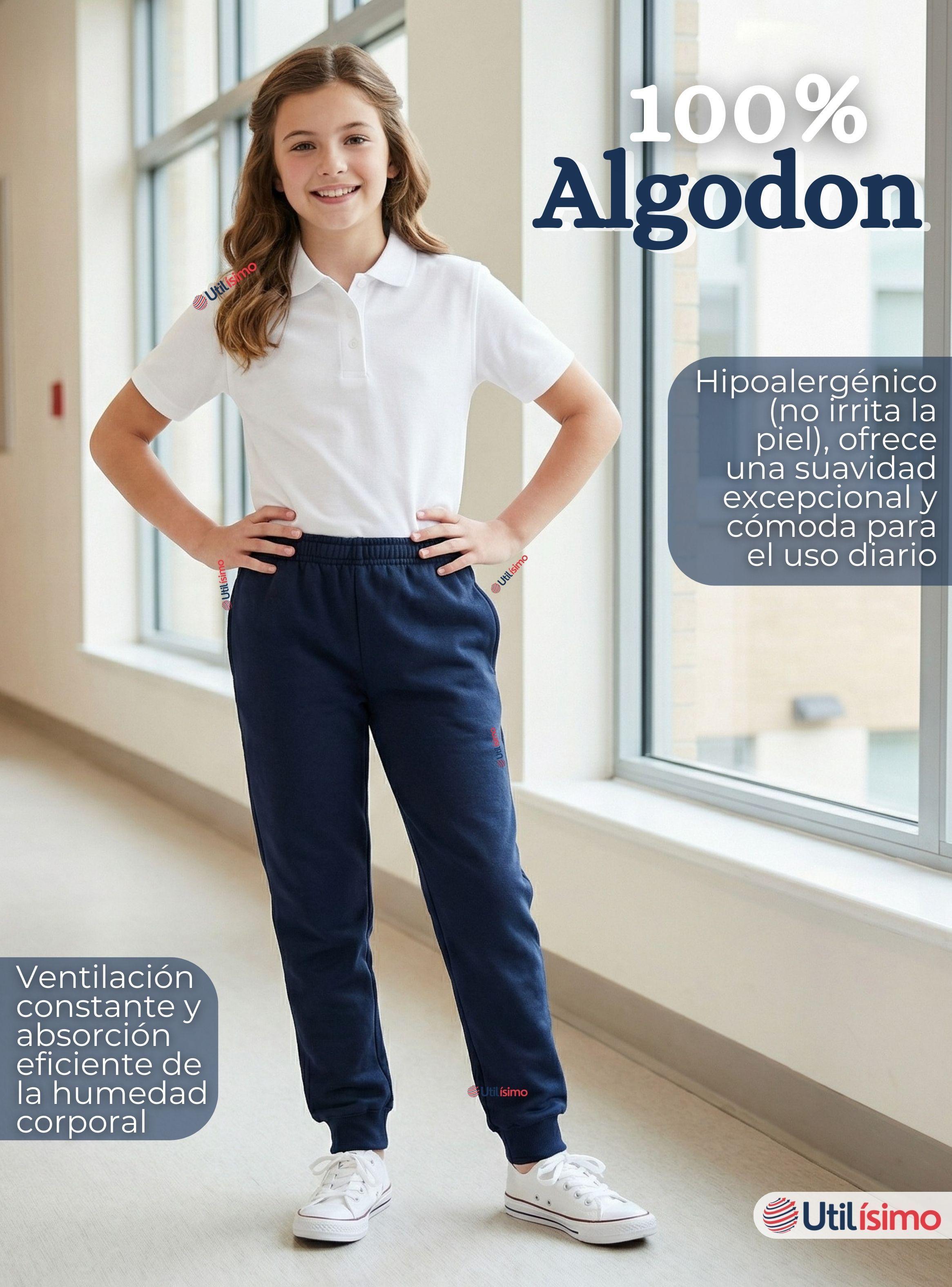 Buzo Pantalón Escolar Niña Unisex 100% Algodón Color Azul Bota Acanalada 3 a 16 años-4