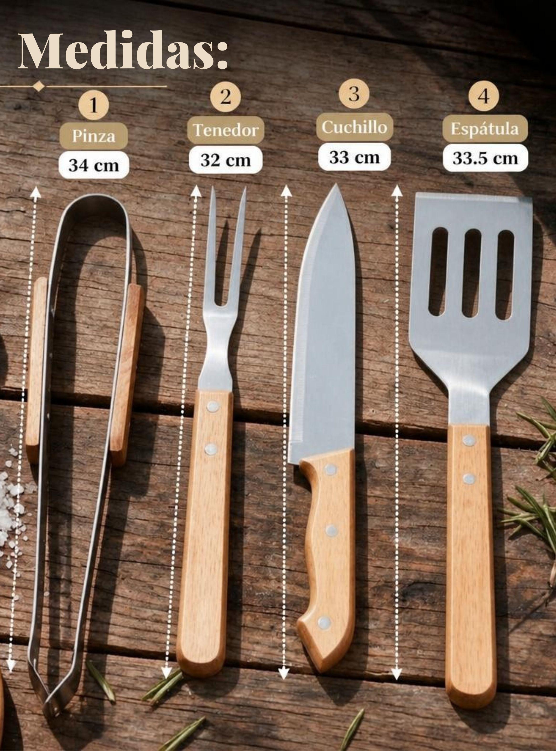 Set Parrilero 4 Piezas Acero Inoxidable Con Estuche Asado Barbacoa Fiestas Patrias-2