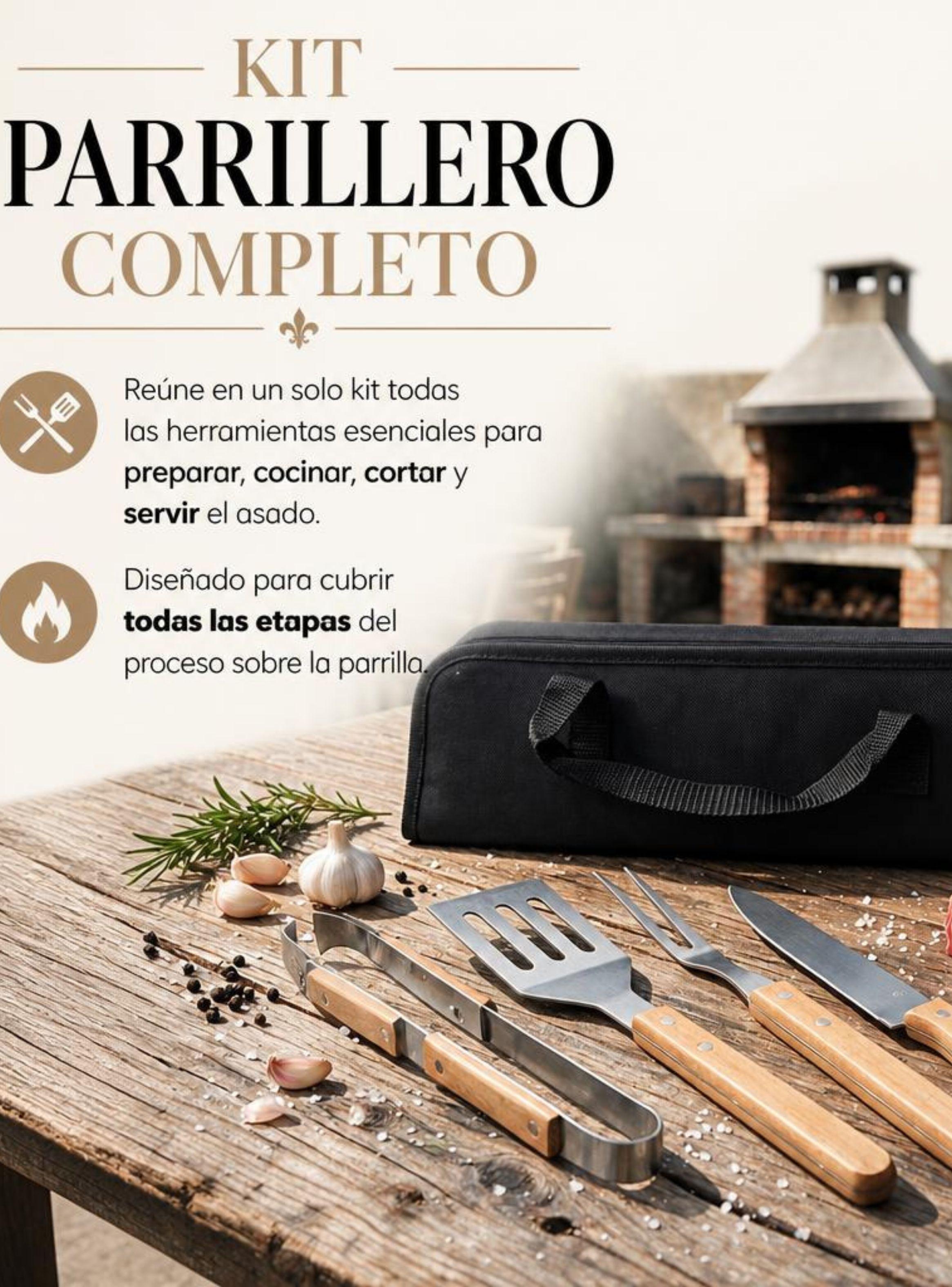 Set Parrilero 4 Piezas Acero Inoxidable Con Estuche Asado Barbacoa Fiestas Patrias-6