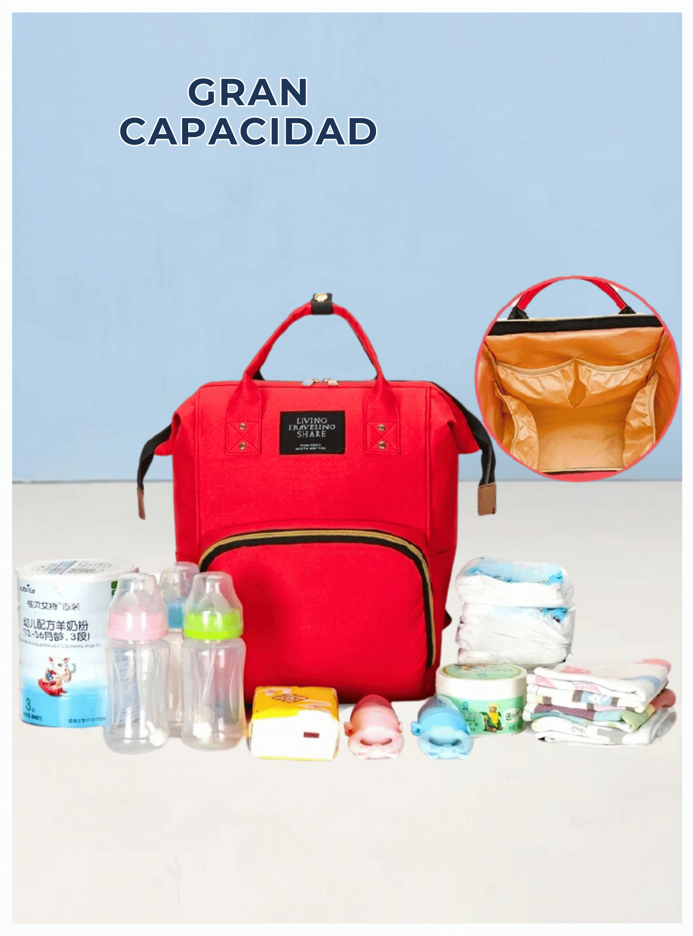 Mochila Maternal Bolso Pañalera Nylon Bebé Térmica e Impermeable Dark Red-4