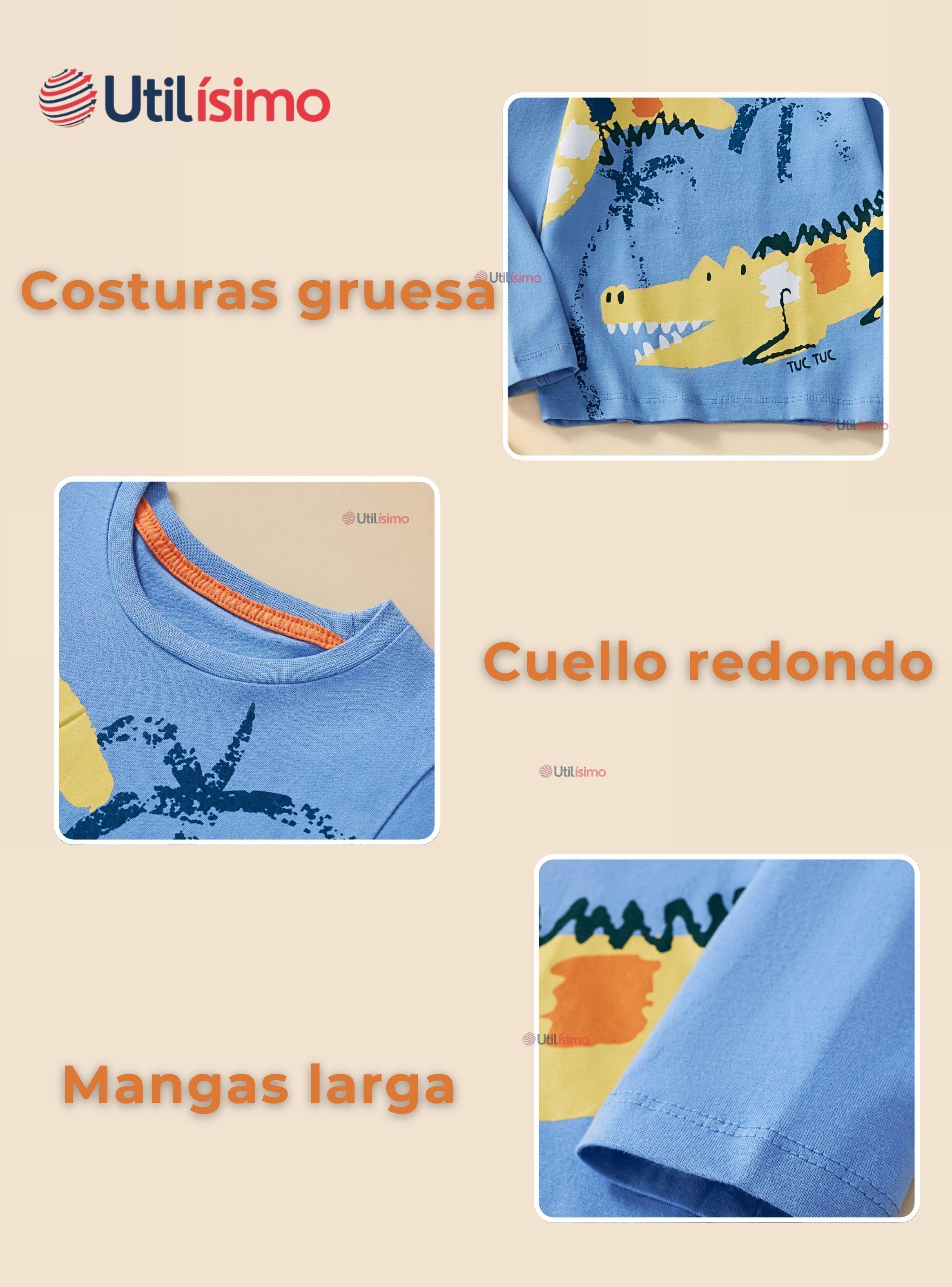 Polera Algodón Manga Larga Niños Camiseta Cocodrilo Azul-4