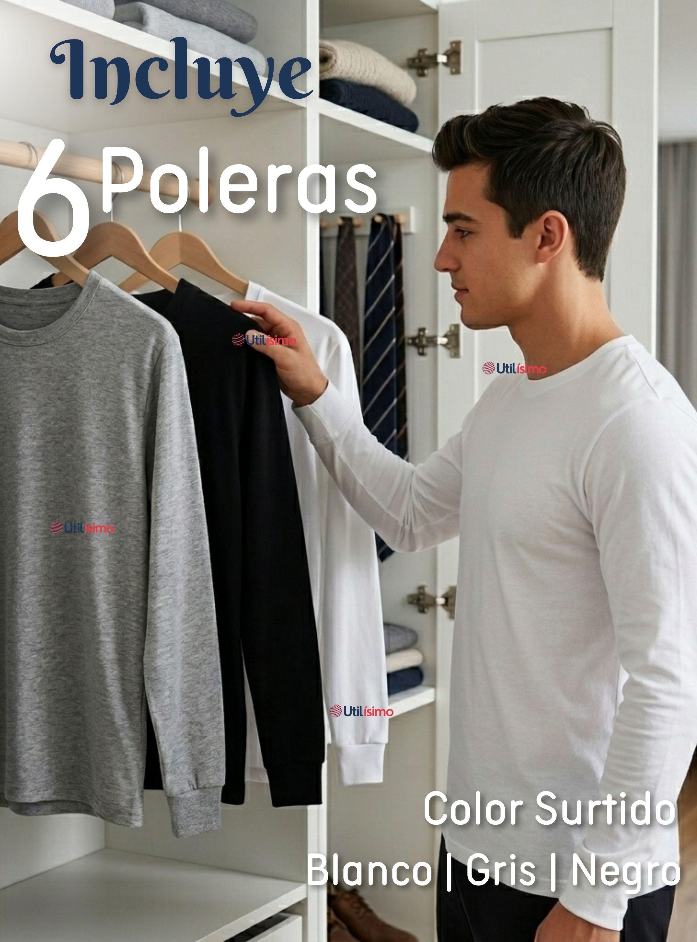 Pack 6 Camisetas Poleras Algodón Primera Capa Manga Larga Hombre Cuello Redondo-2