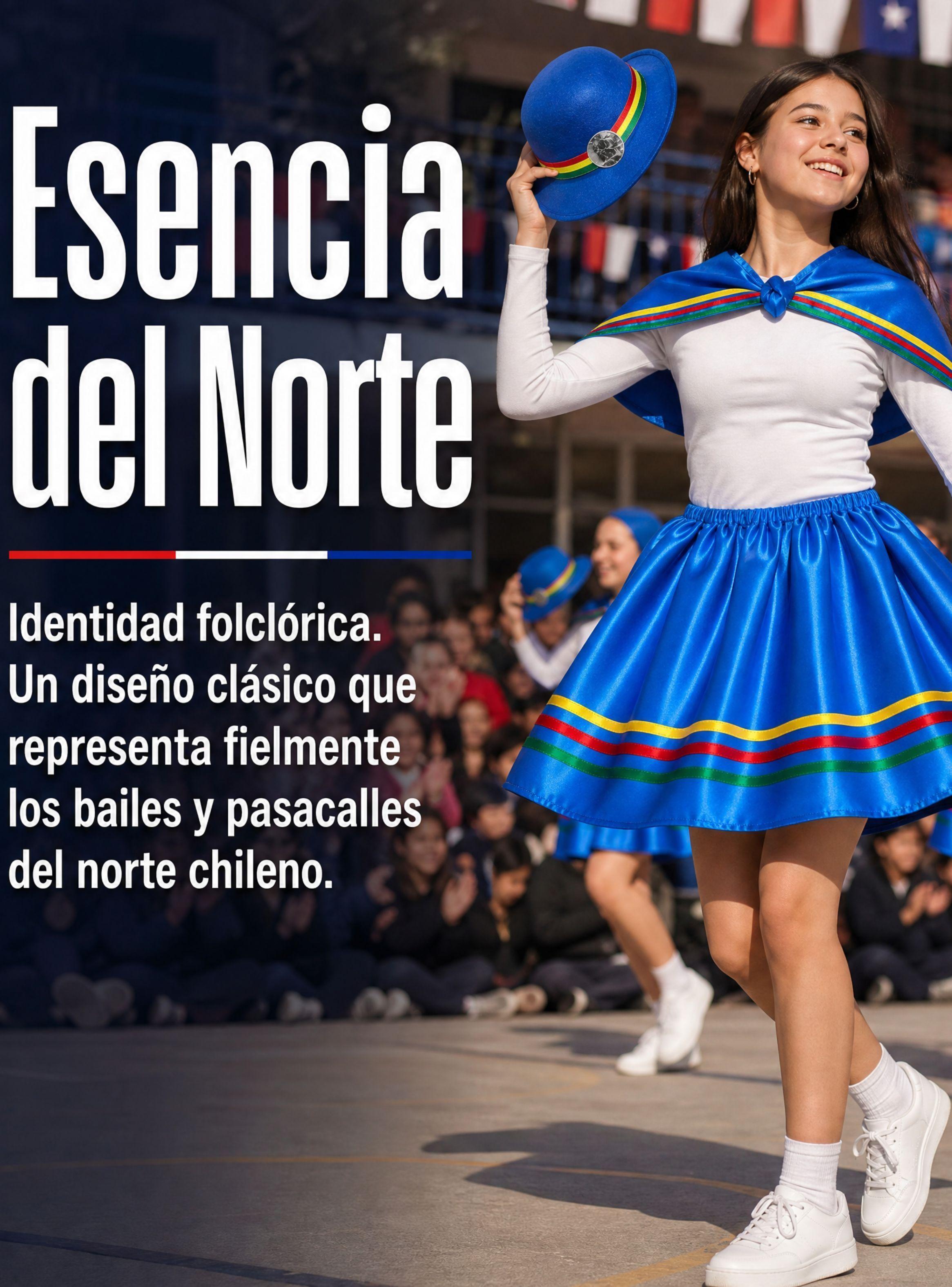 Traje Nortino Niña de 3 piezas Azul Baile Típico Fiestas Patrias-5