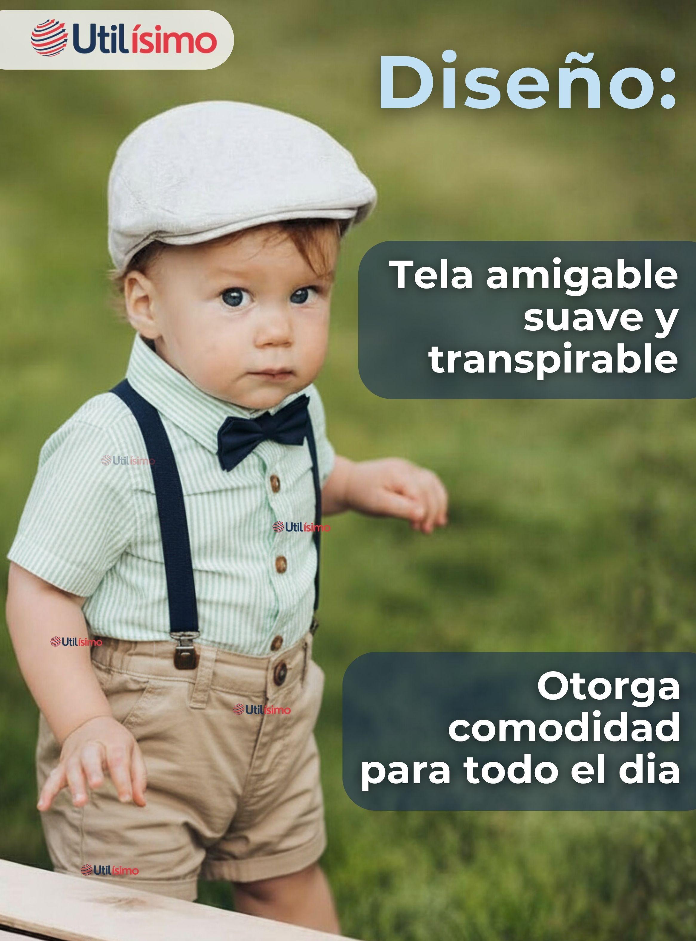 Conjunto de Vestir con Tirantes Camisa verde Pantalón Corto de Algodón Bebe y niño -2