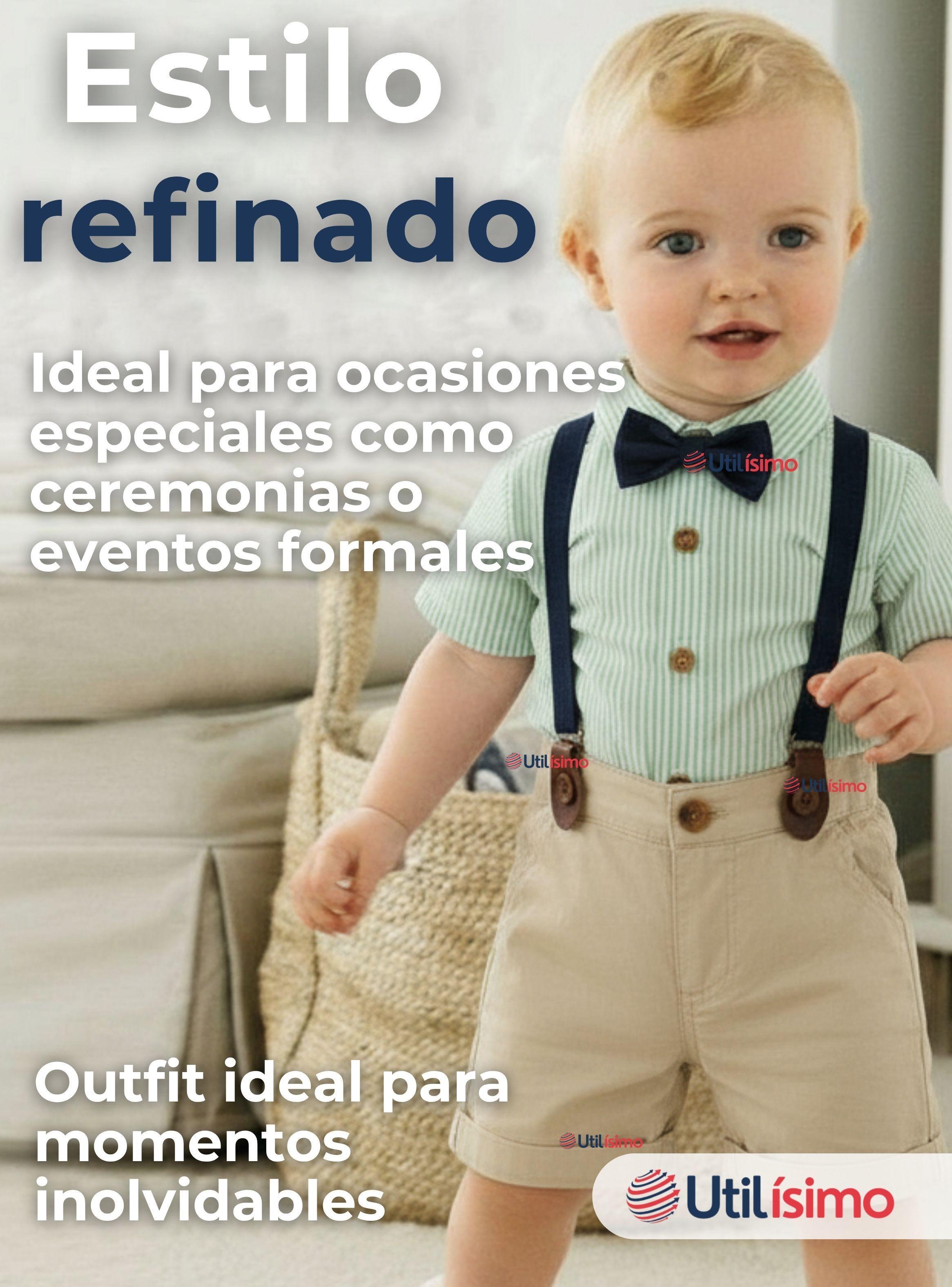Conjunto de Vestir con Tirantes Camisa verde Pantalón Corto de Algodón Bebe y niño -7