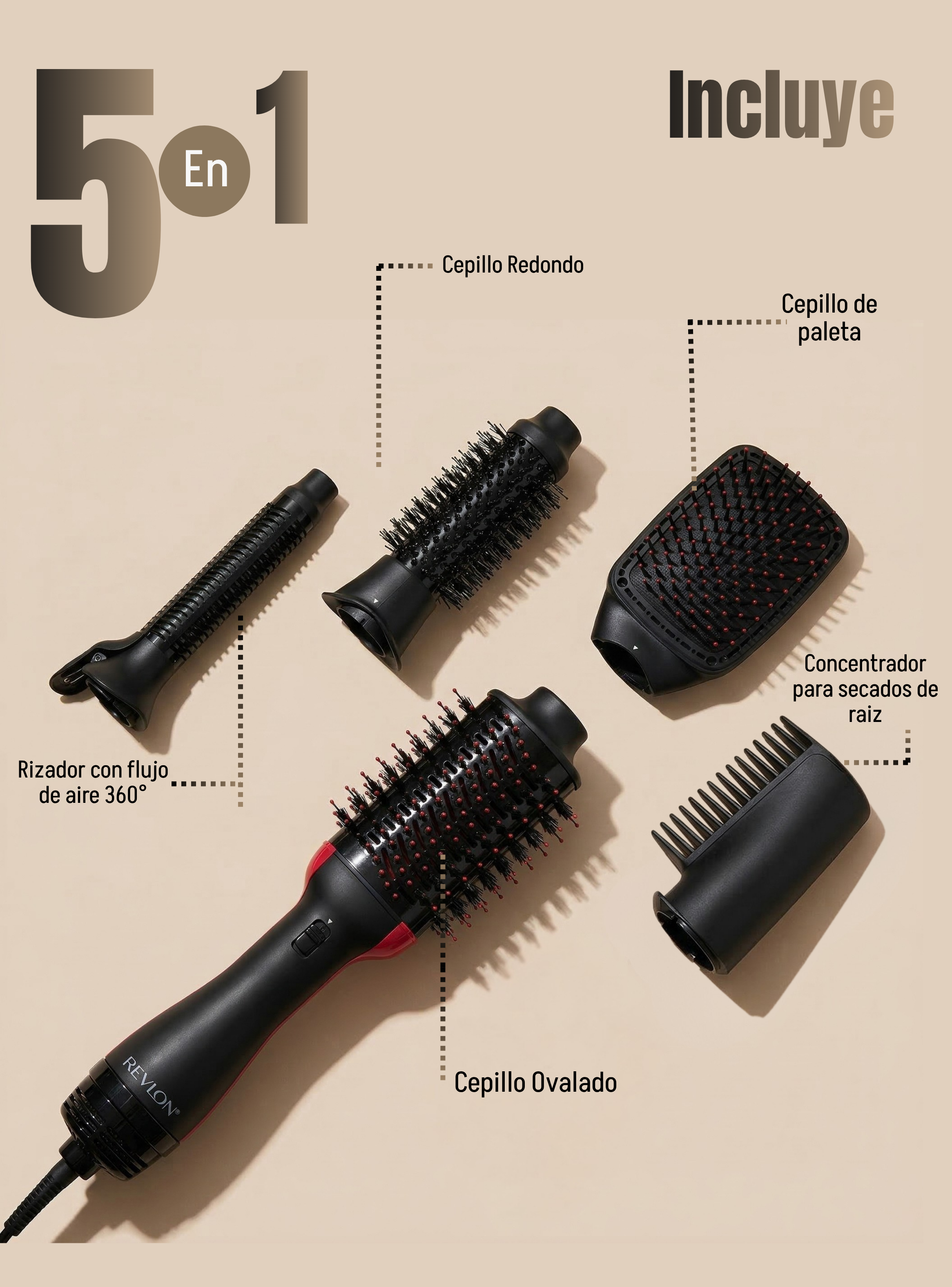 One Step Cepillo Secador Alisador 5 En 1 Revlon Potencia 1200W Multistyler-2