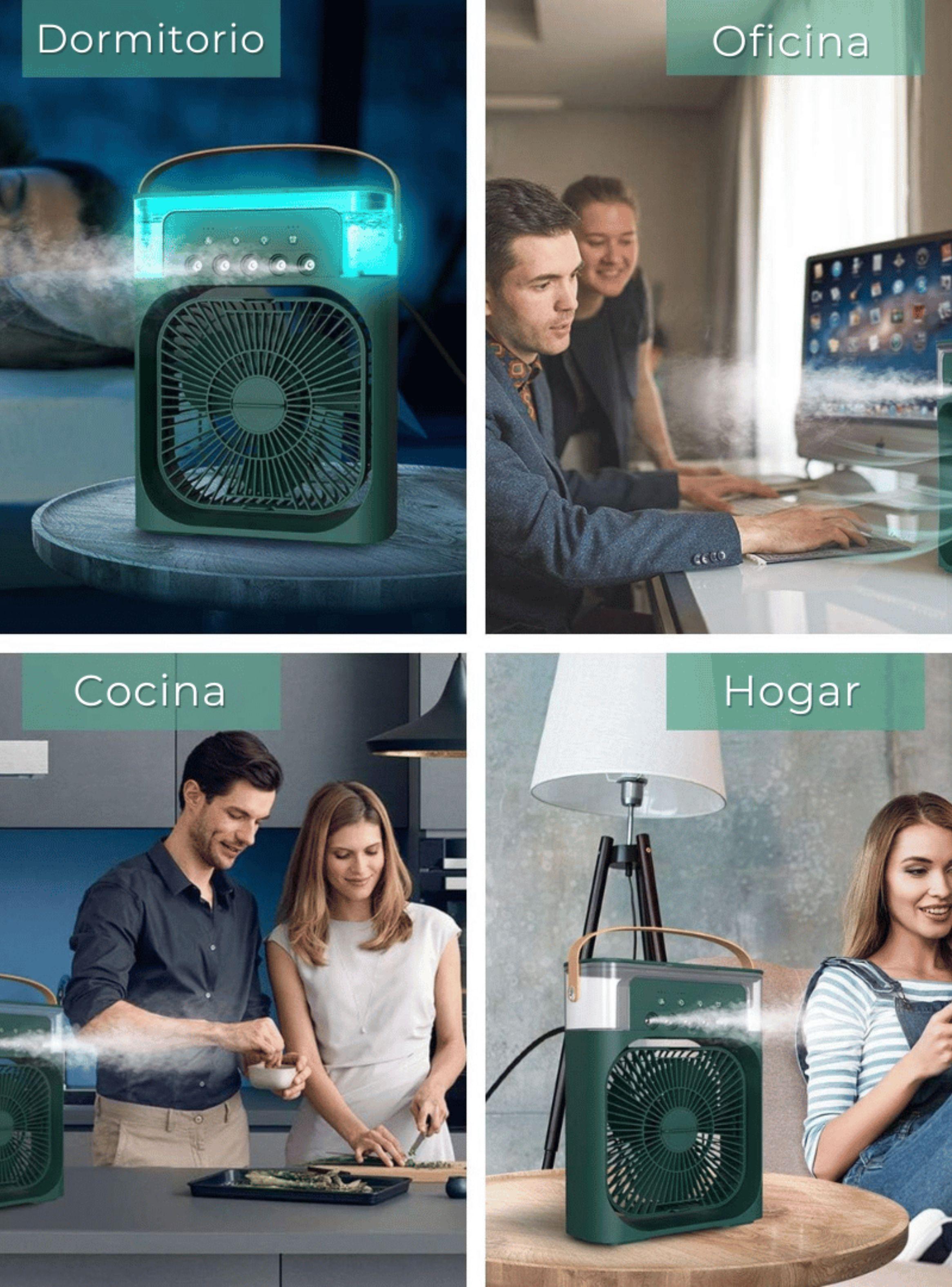 Climatizador Portátil Frío 4 en 1 Ventilador Humificador Enfriador Lampara LED 220v USB Verde-6