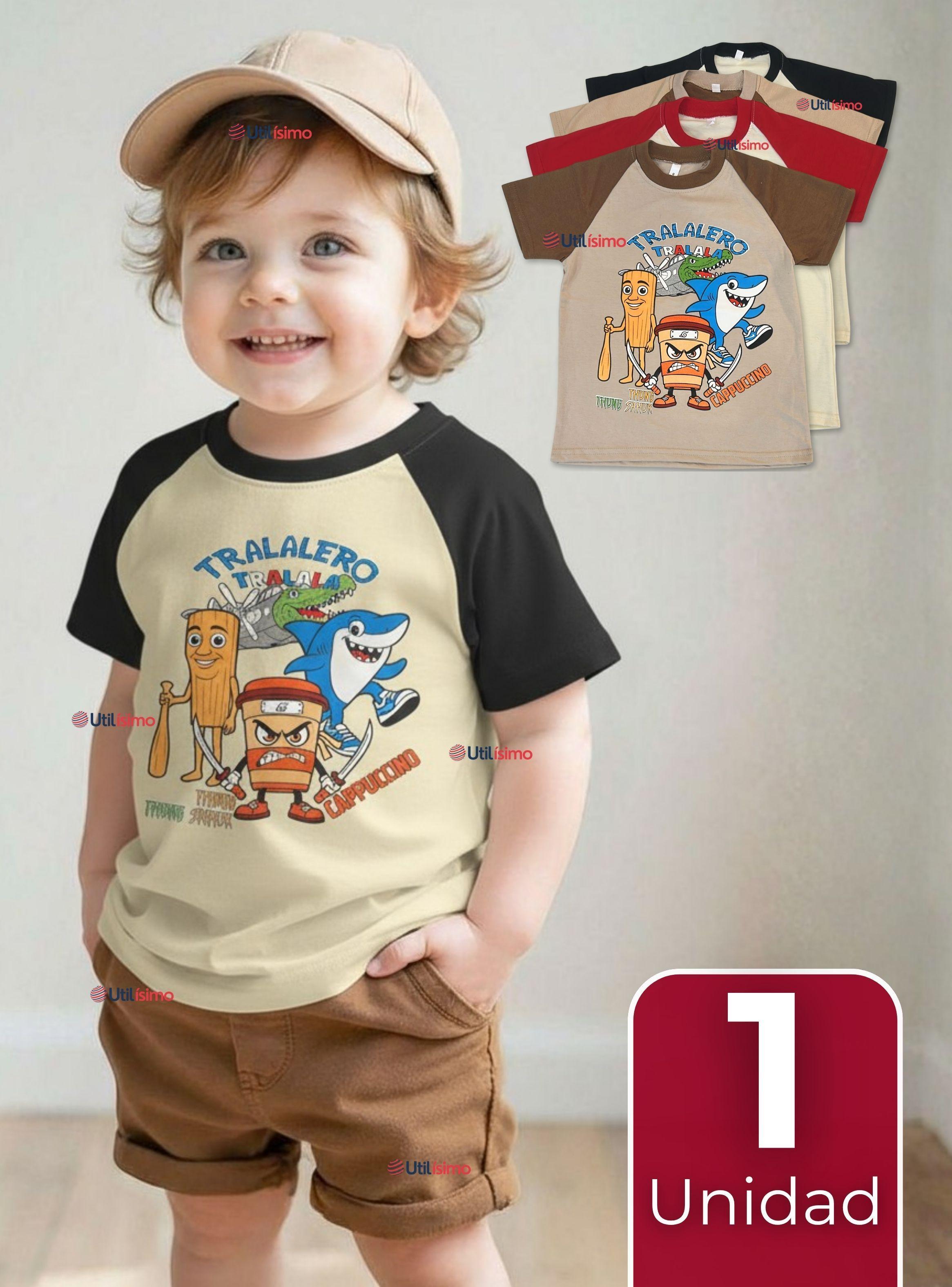 Polera Brainrots 100 Algodon Manga Corta Niño Tralalero Colores Surtidos-0