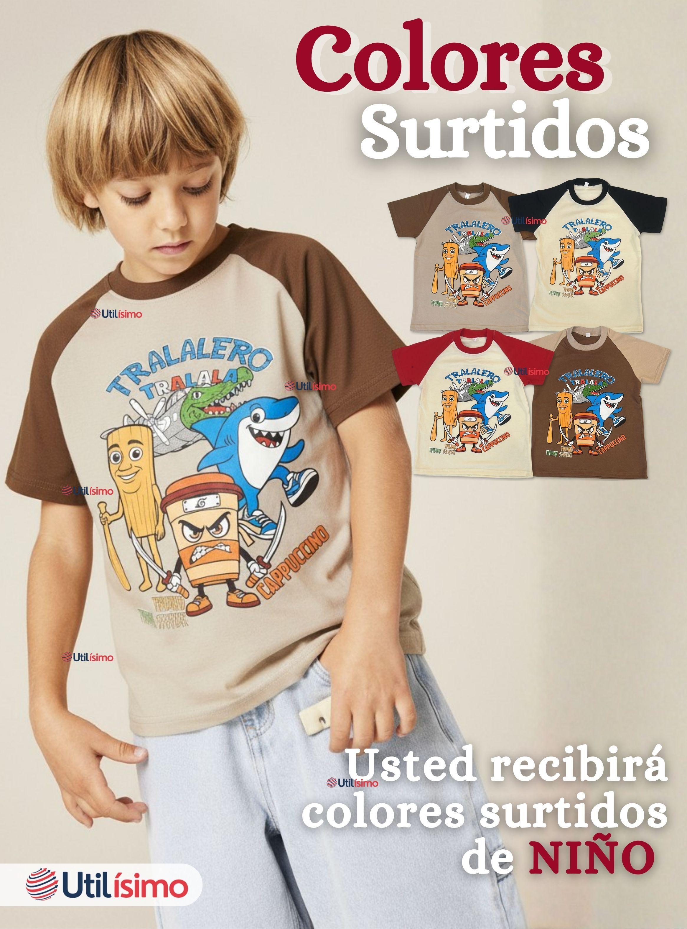 Polera Brainrots 100 Algodon Manga Corta Niño Tralalero Colores Surtidos-1