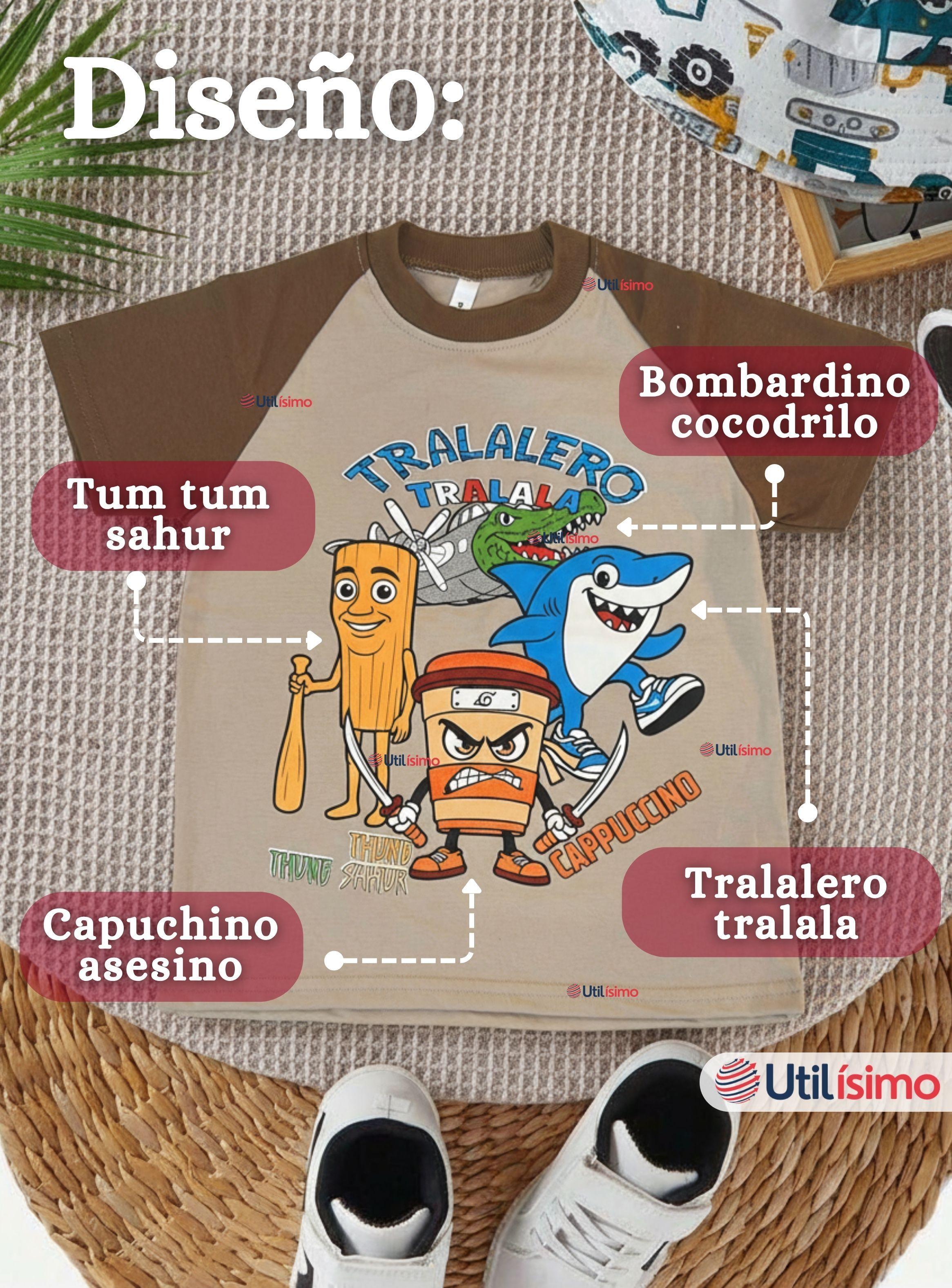 Polera Brainrots 100 Algodon Manga Corta Niño Tralalero Colores Surtidos-5