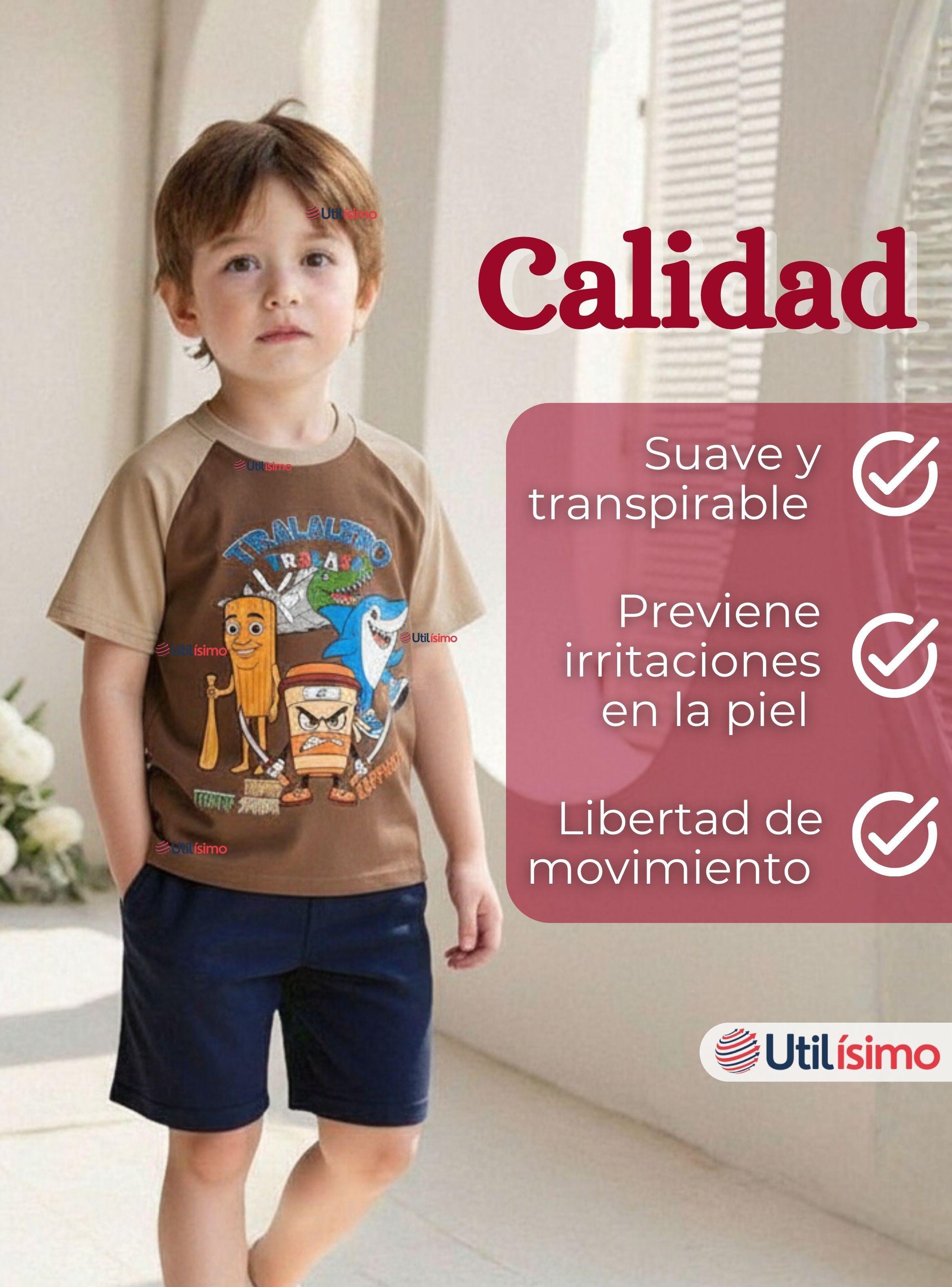 Polera Brainrots 100 Algodon Manga Corta Niño Tralalero Colores Surtidos-6