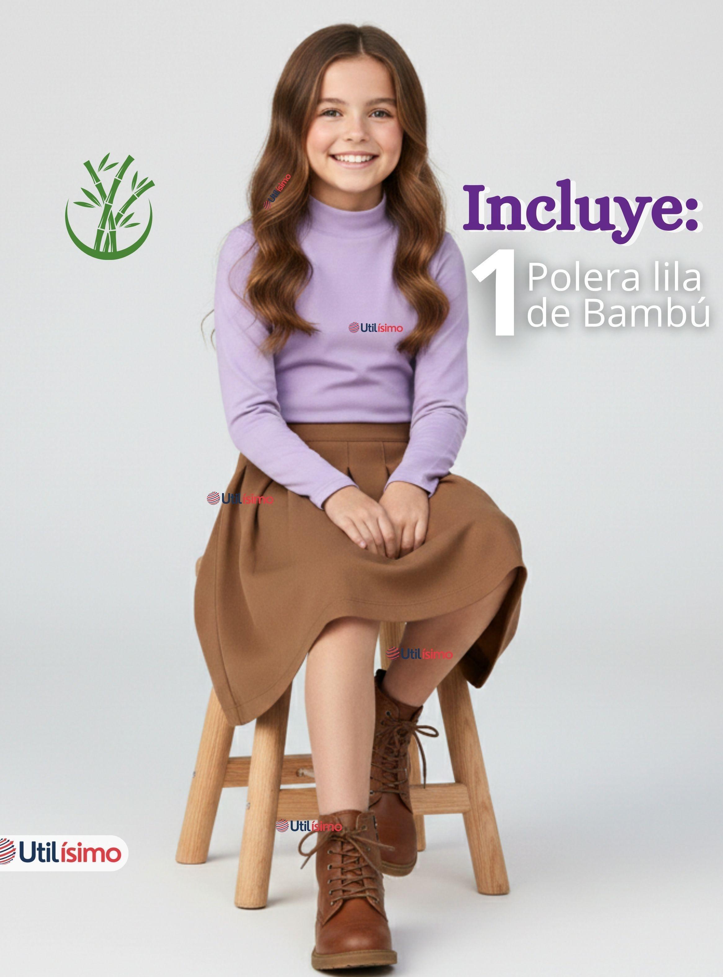 Polera Camiseta Bambú Lila Cuello Beatle Primera Capa Manga Larga Niña-1