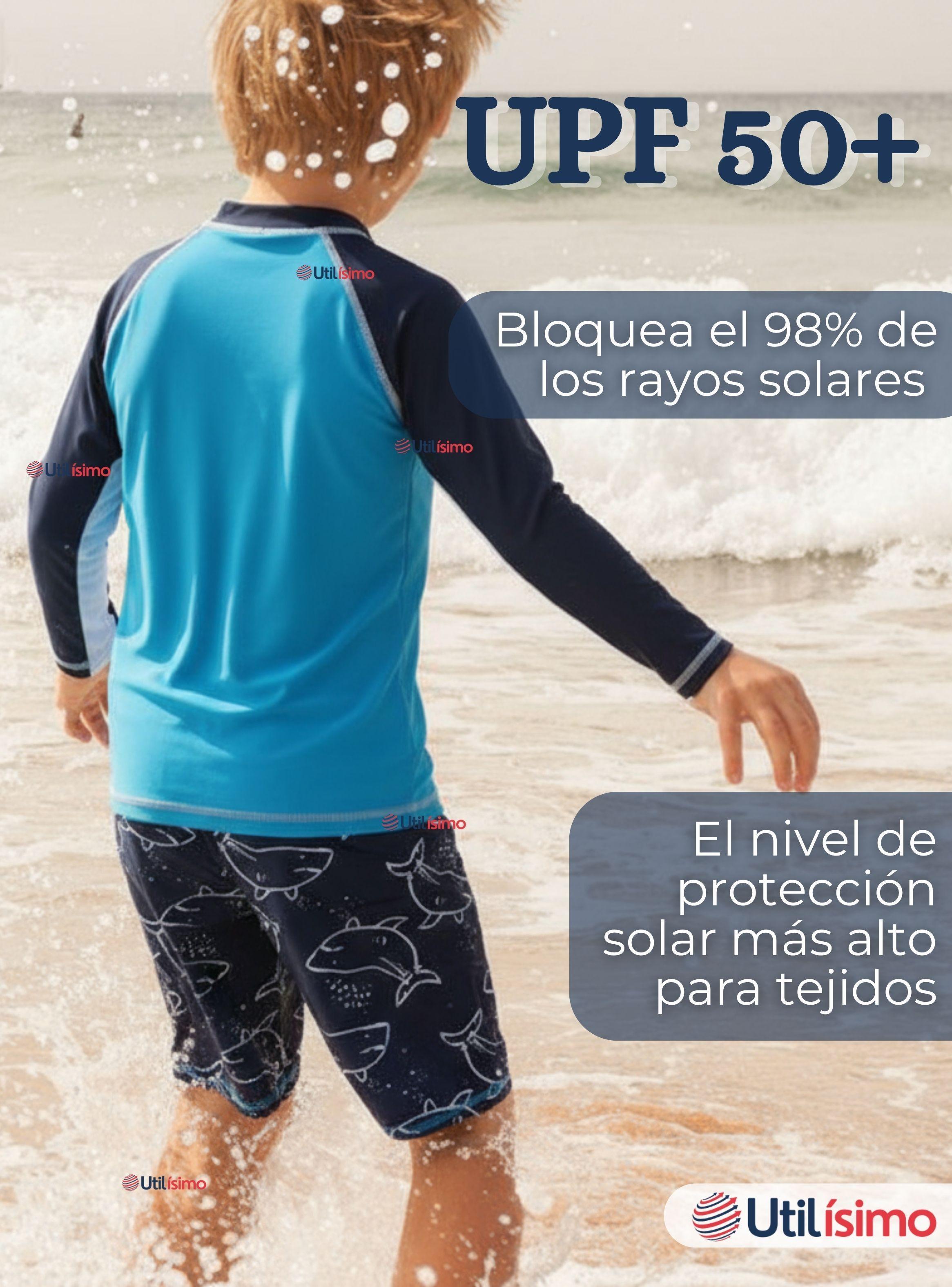 Traje de Baño Manga Larga Pantalón Corto 2 Piezas Corte Split Niño 3 a 9 años Blue Shark-4