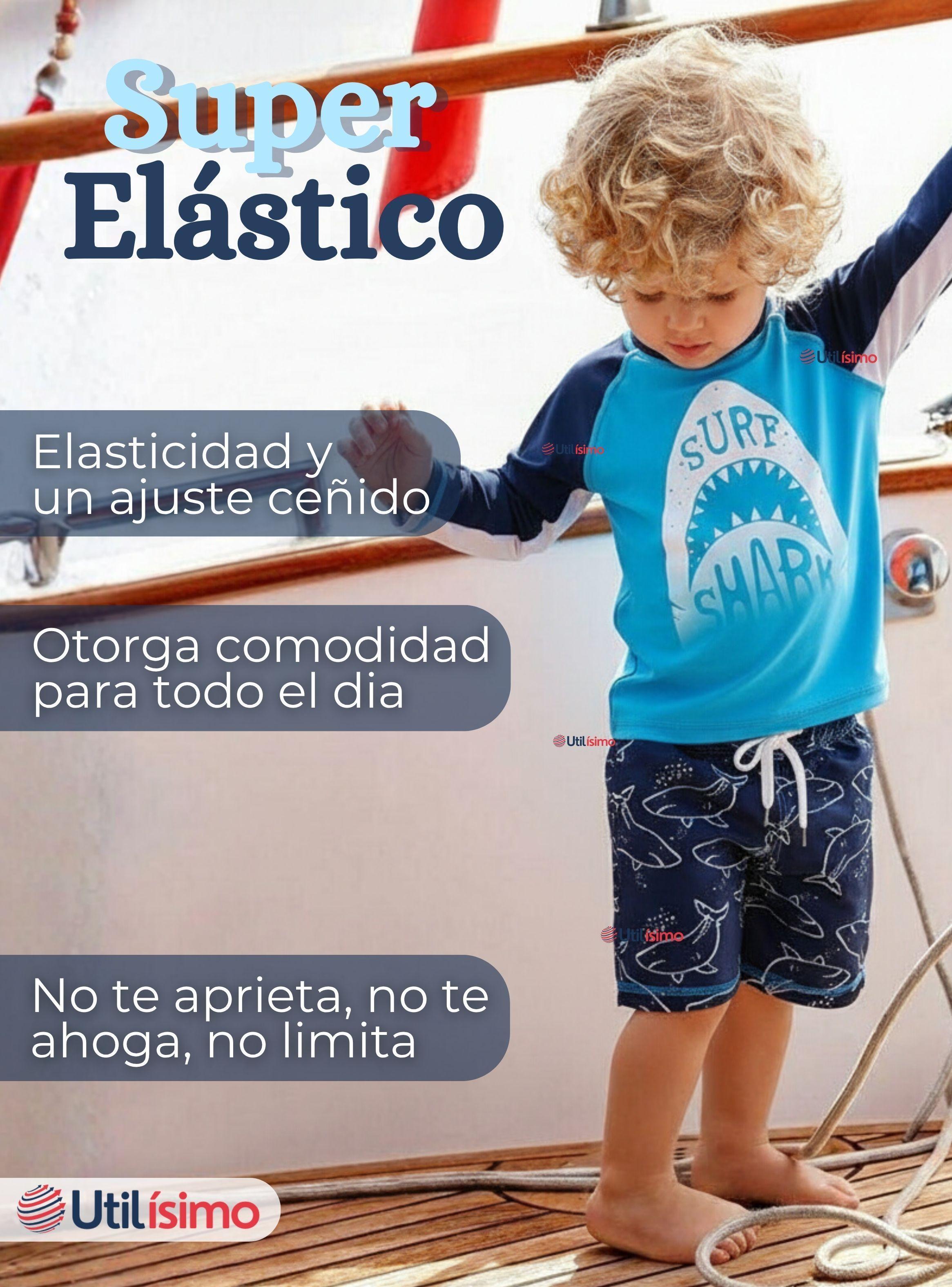 Traje de Baño Manga Larga Pantalón Corto 2 Piezas Corte Split Niño 3 a 9 años Blue Shark-6