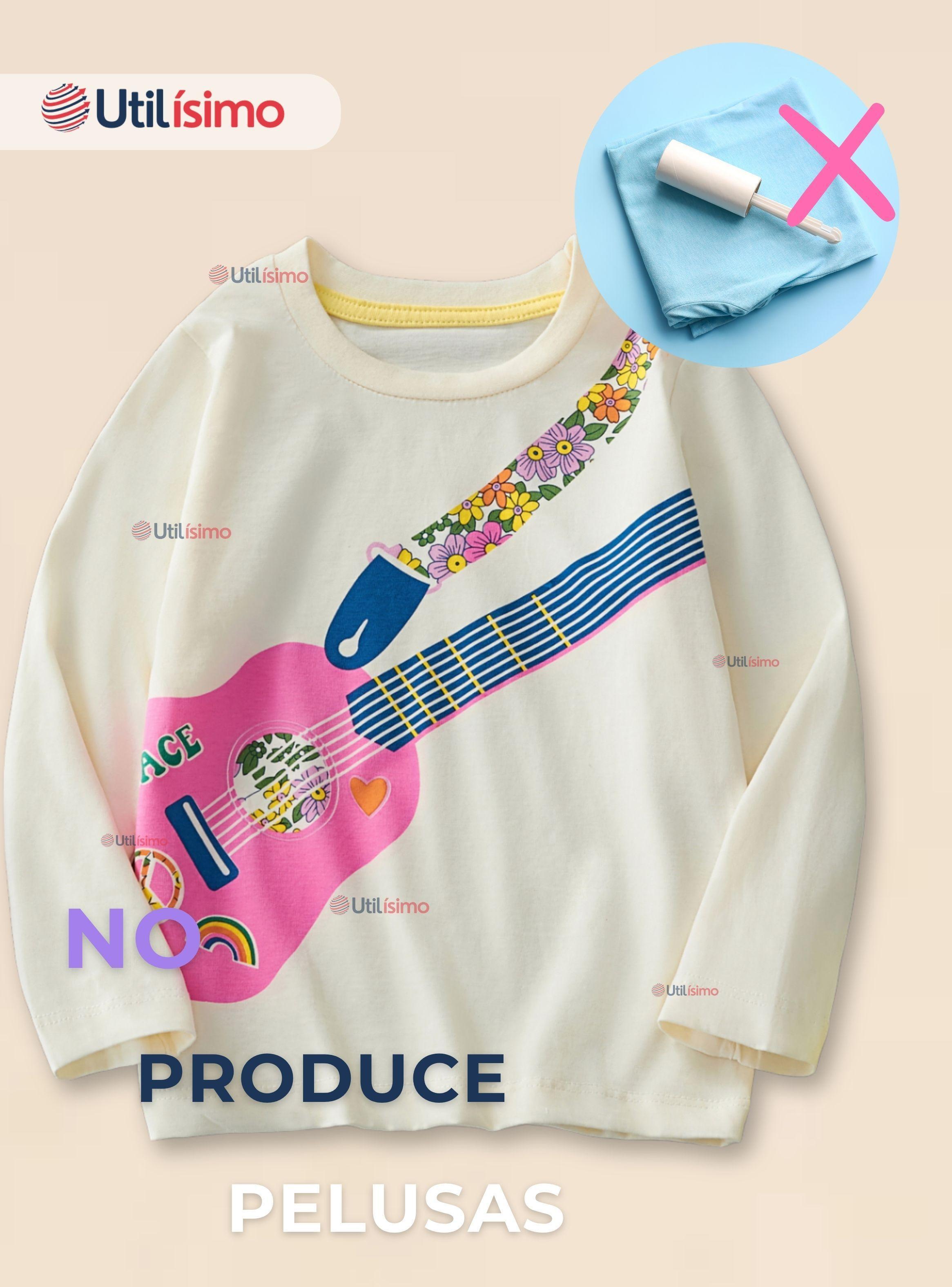 Polera Algodón Manga Larga Niña Camiseta Guitarra Blanco-7