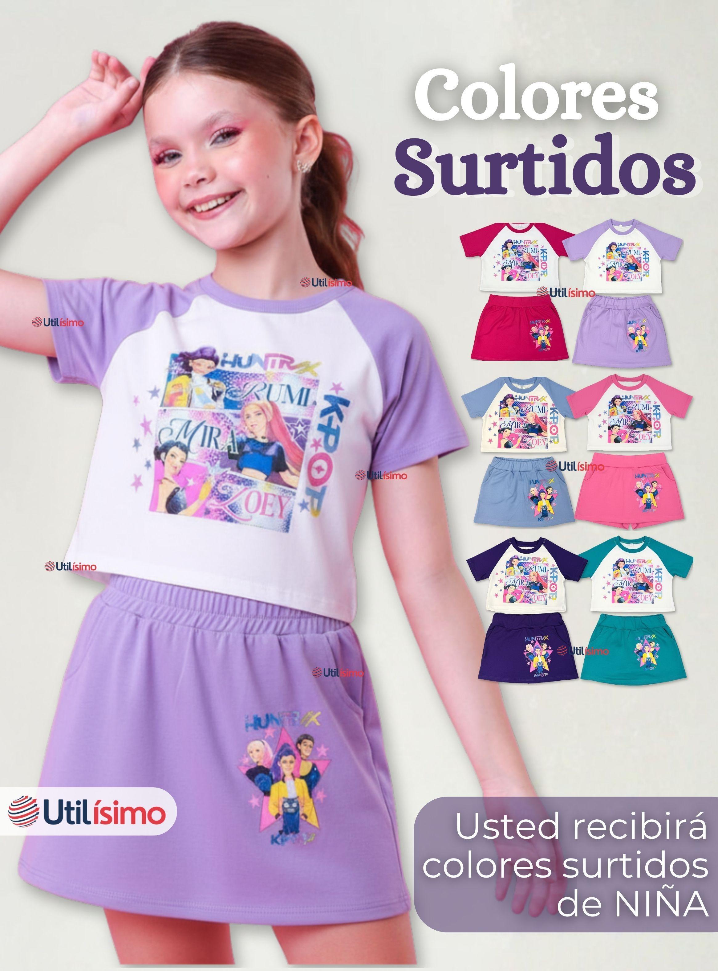 Pack 2 Conjuntos Huntrix  Algodón Crop Top Falda Short Niña HUNTR/X Demon Hunters Rumi Mira Zoey-1