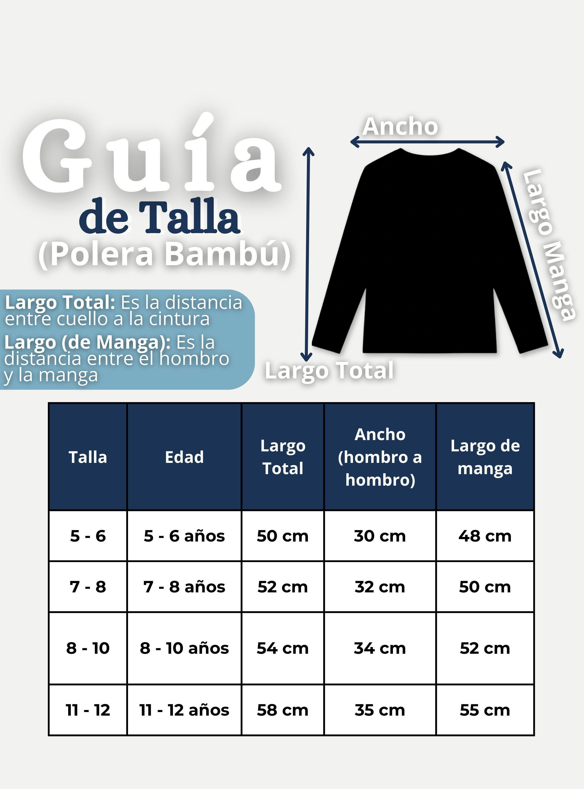 Polera Camiseta Bambú Azul Oscuro Cuello Redondo Primera Capa Manga Larga Niño-2