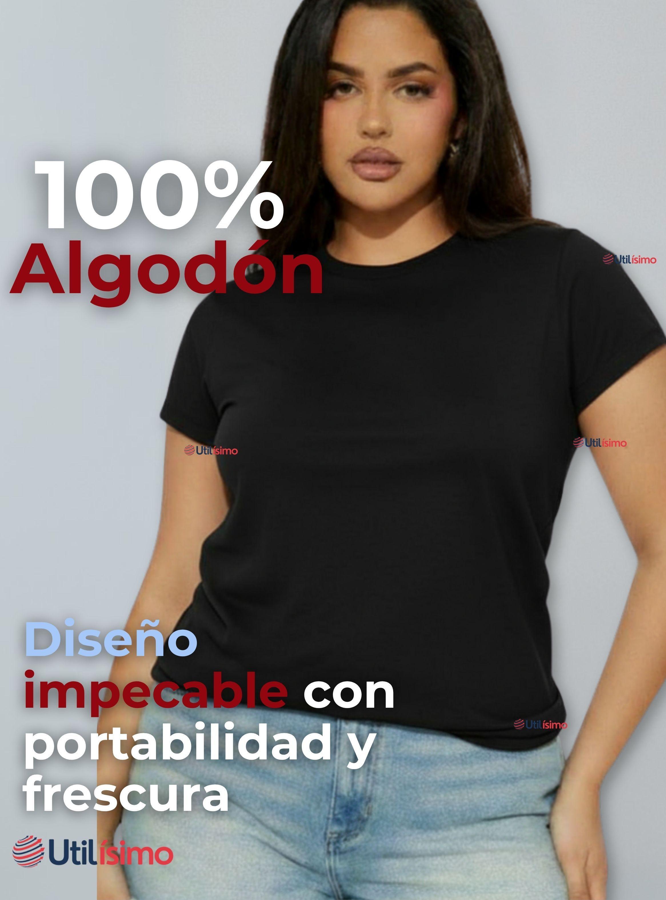 Polera Camiseta 100% Algodón Premium Manga Corta Básico Negro para Mujer-3