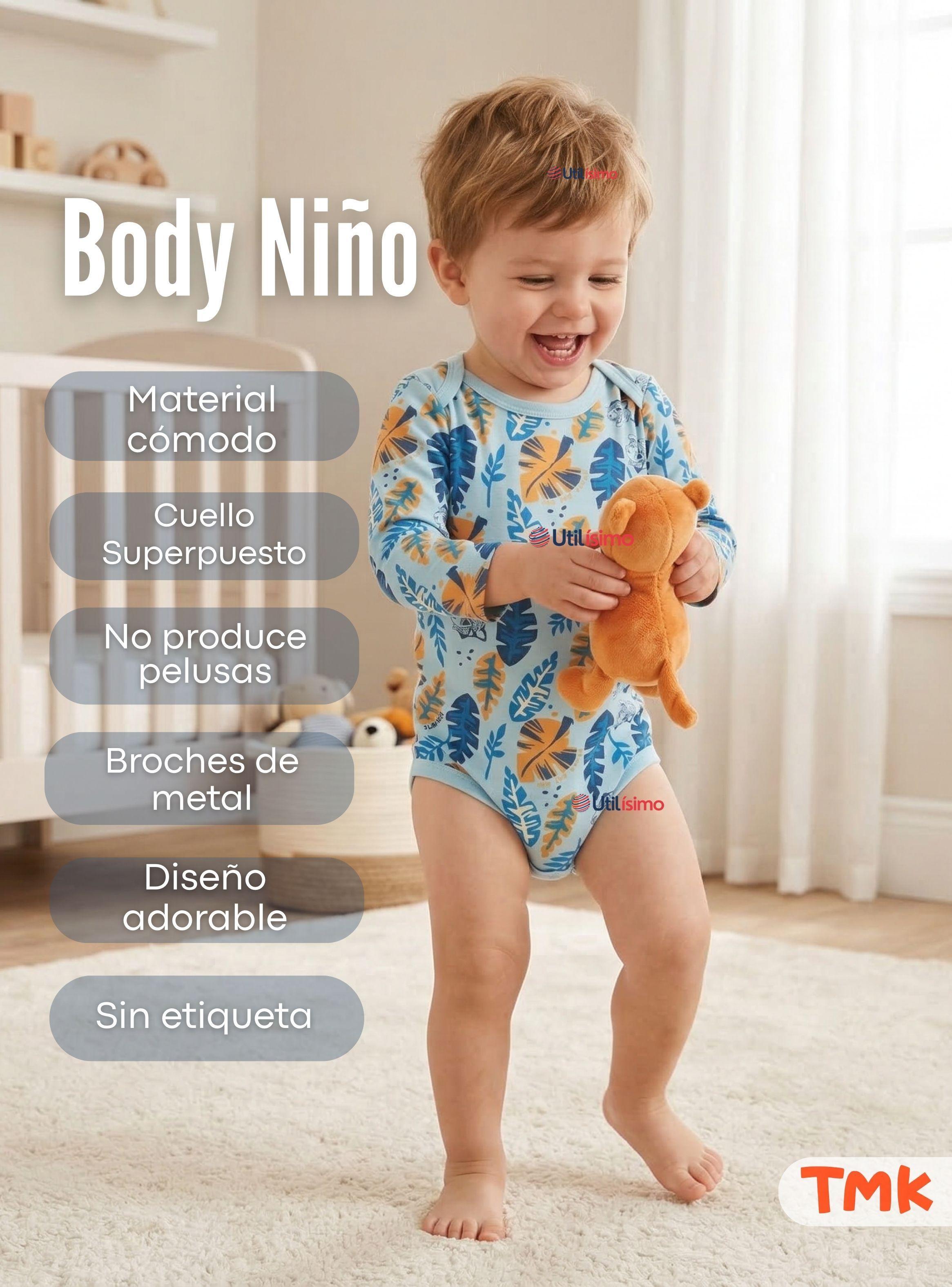 Pack 5 Bodys Manga Larga 100% Algodón Bebé Niño Wild Tiger-2