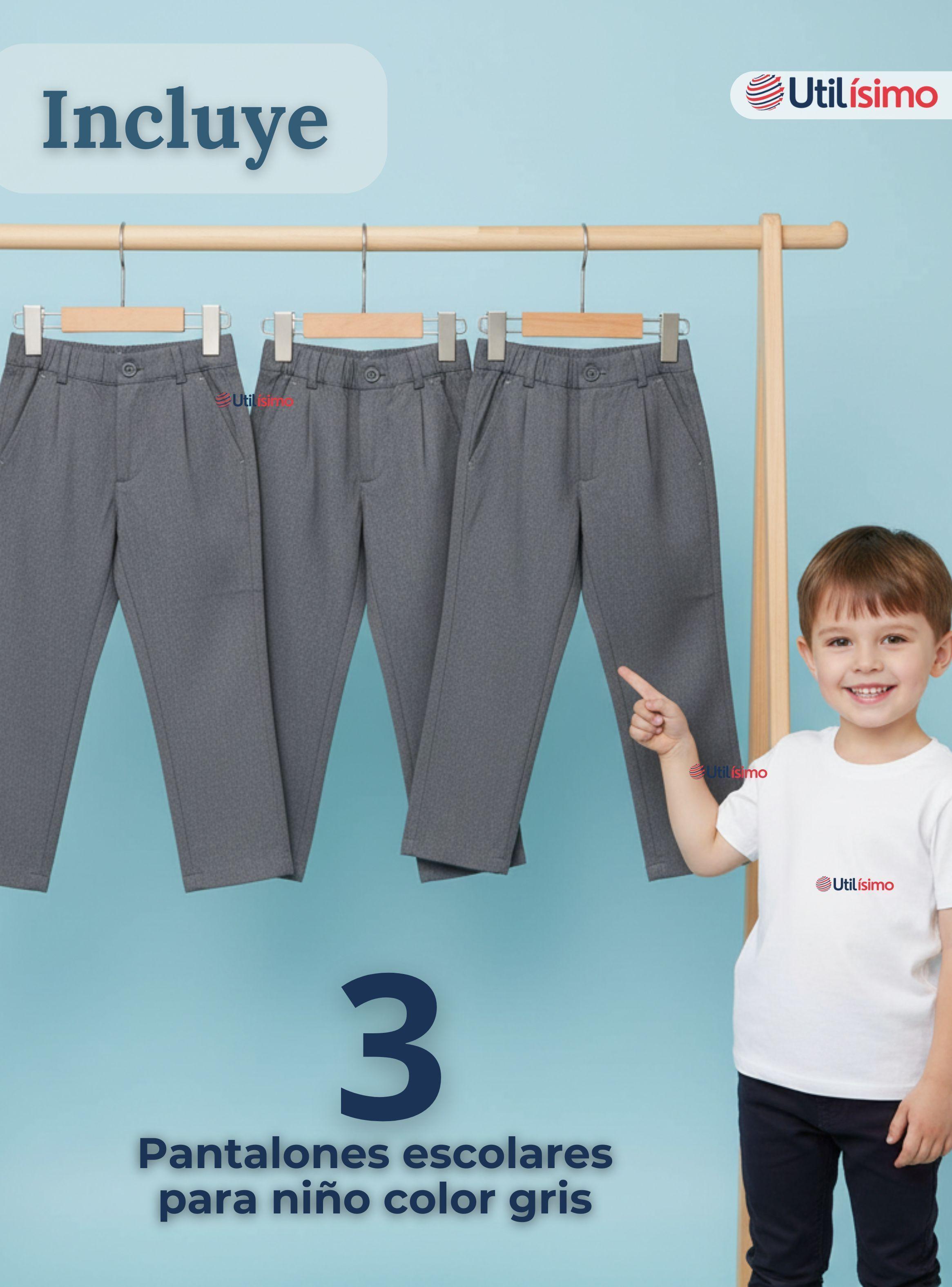 Pak 3 Pantalones Escolares Colegio Clásico Gris para Niños-2