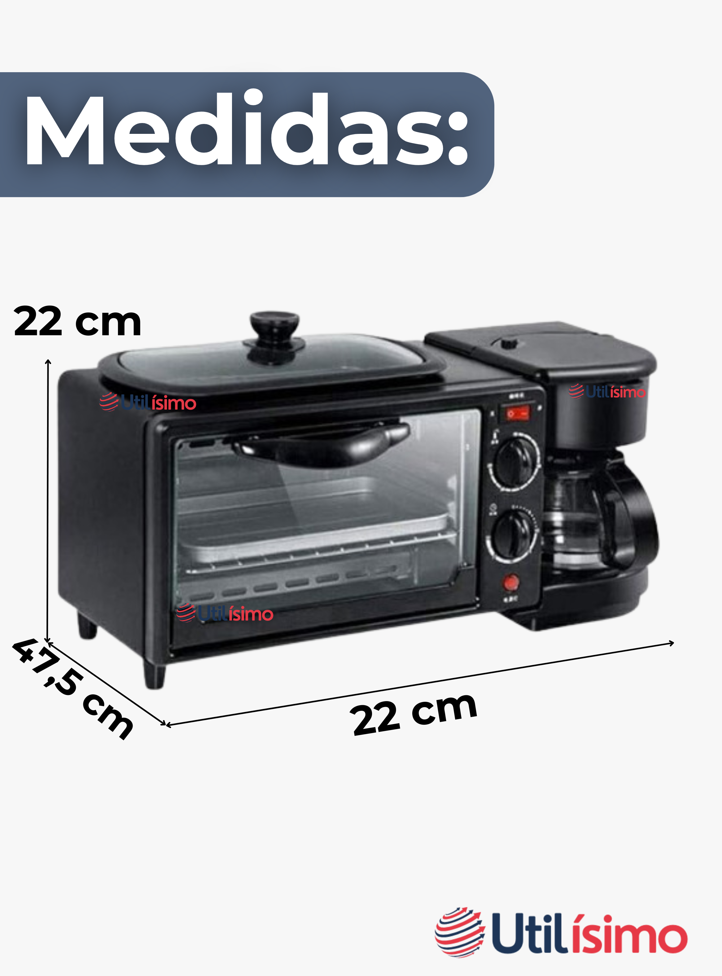 Maquina Desayuno Multifuncional 3 En 1 Horno Cafetera y Sartén-2