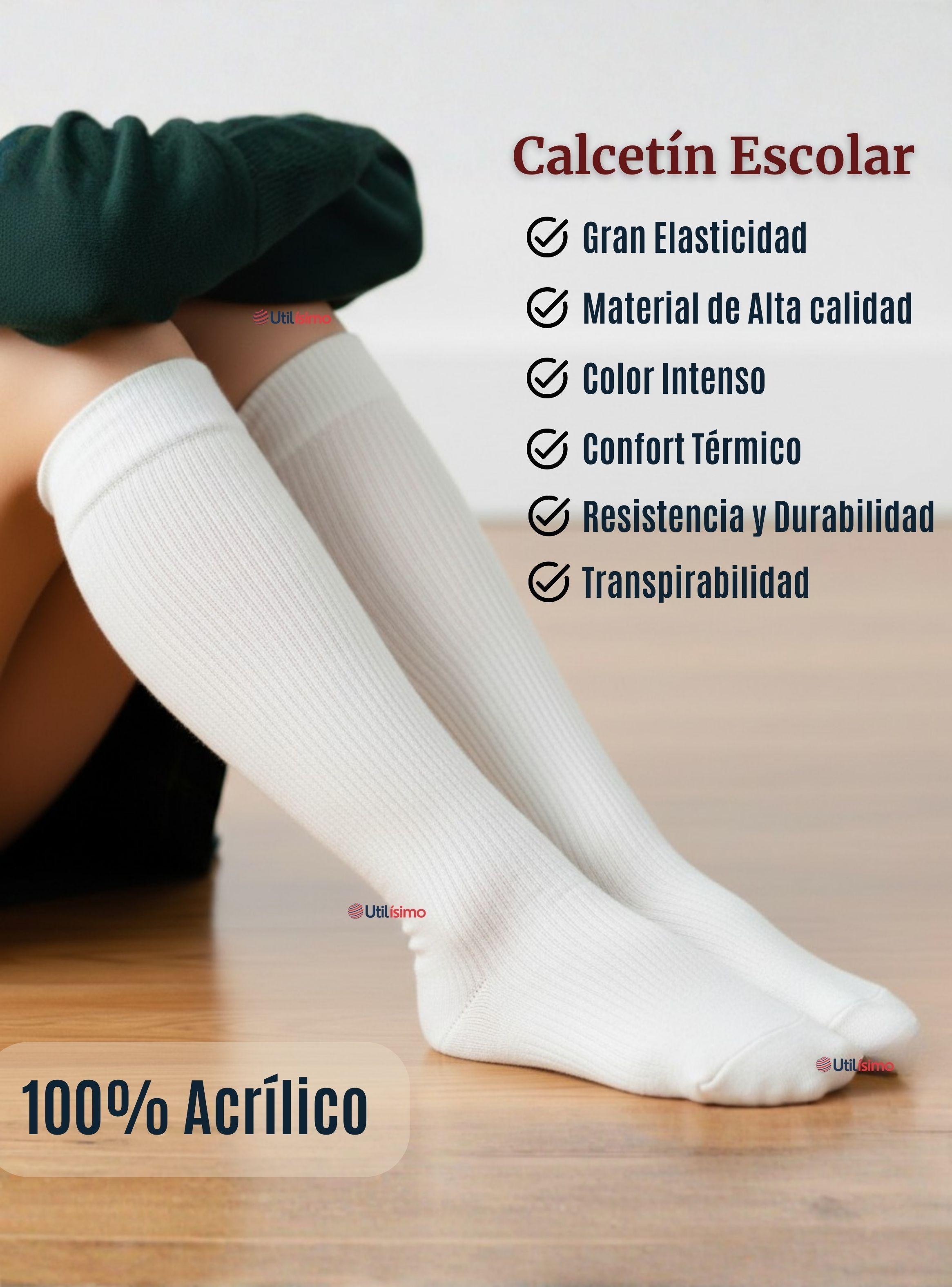 Calcetín Escolar Largo Acrílico Blanco para Niñas y Juvenil Color Blanco-3