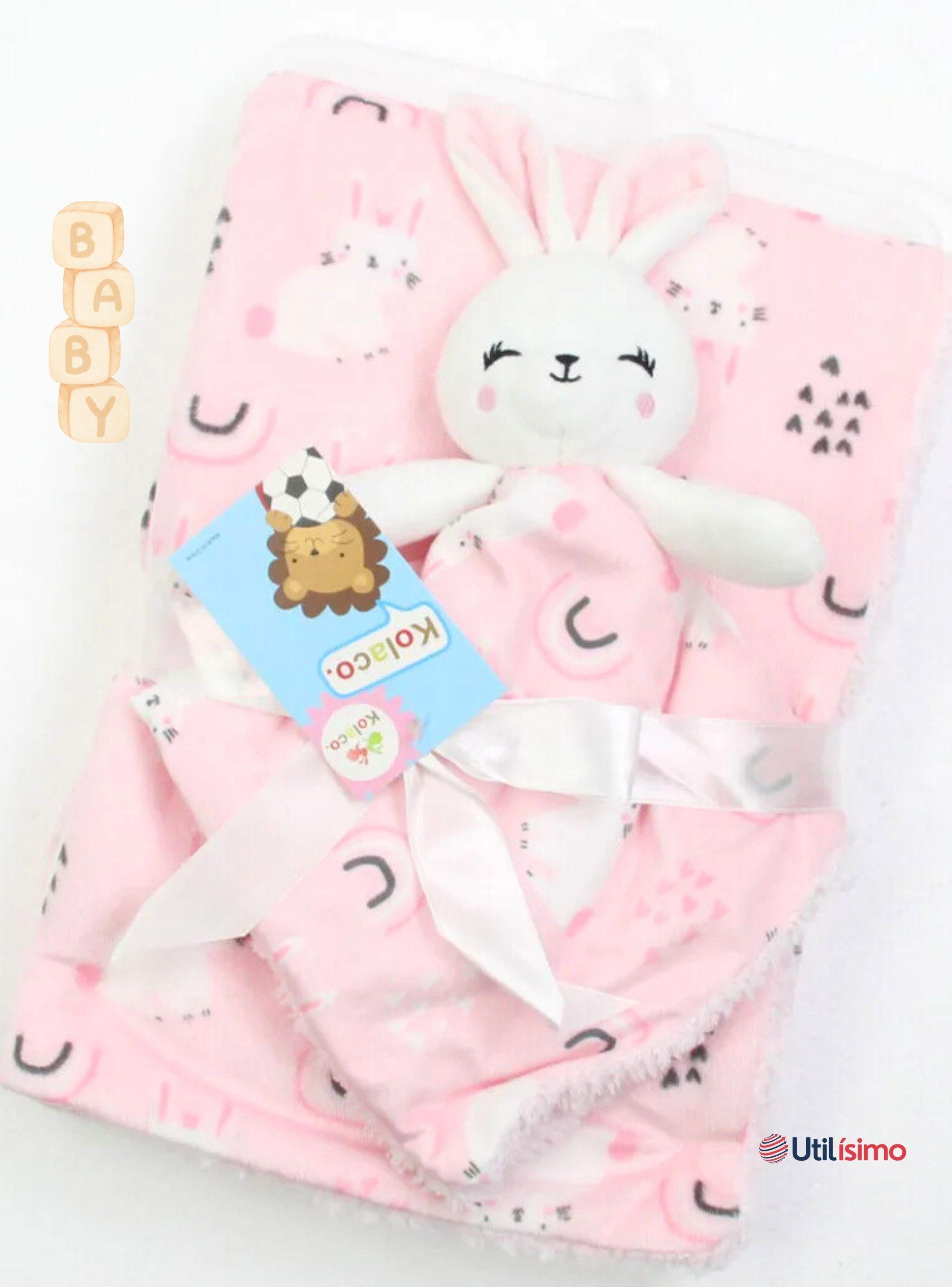 Set Manta Frazada Polar Para Bebé Niña + Peluche de Apego-4