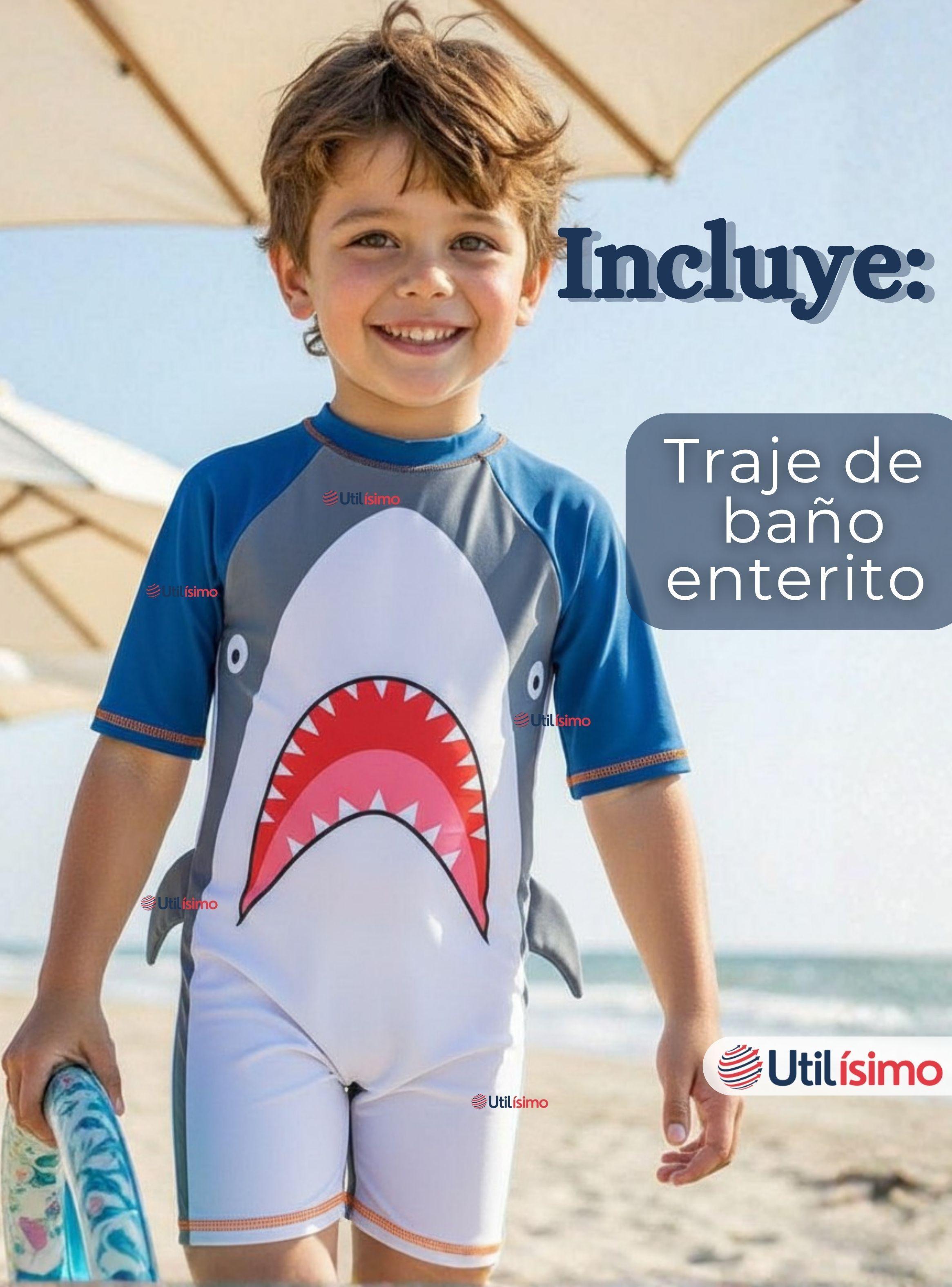 Traje de Baño Enterito Con Cremallera de Manga Corta para Niño 2 a 6 años Gray Shark-1