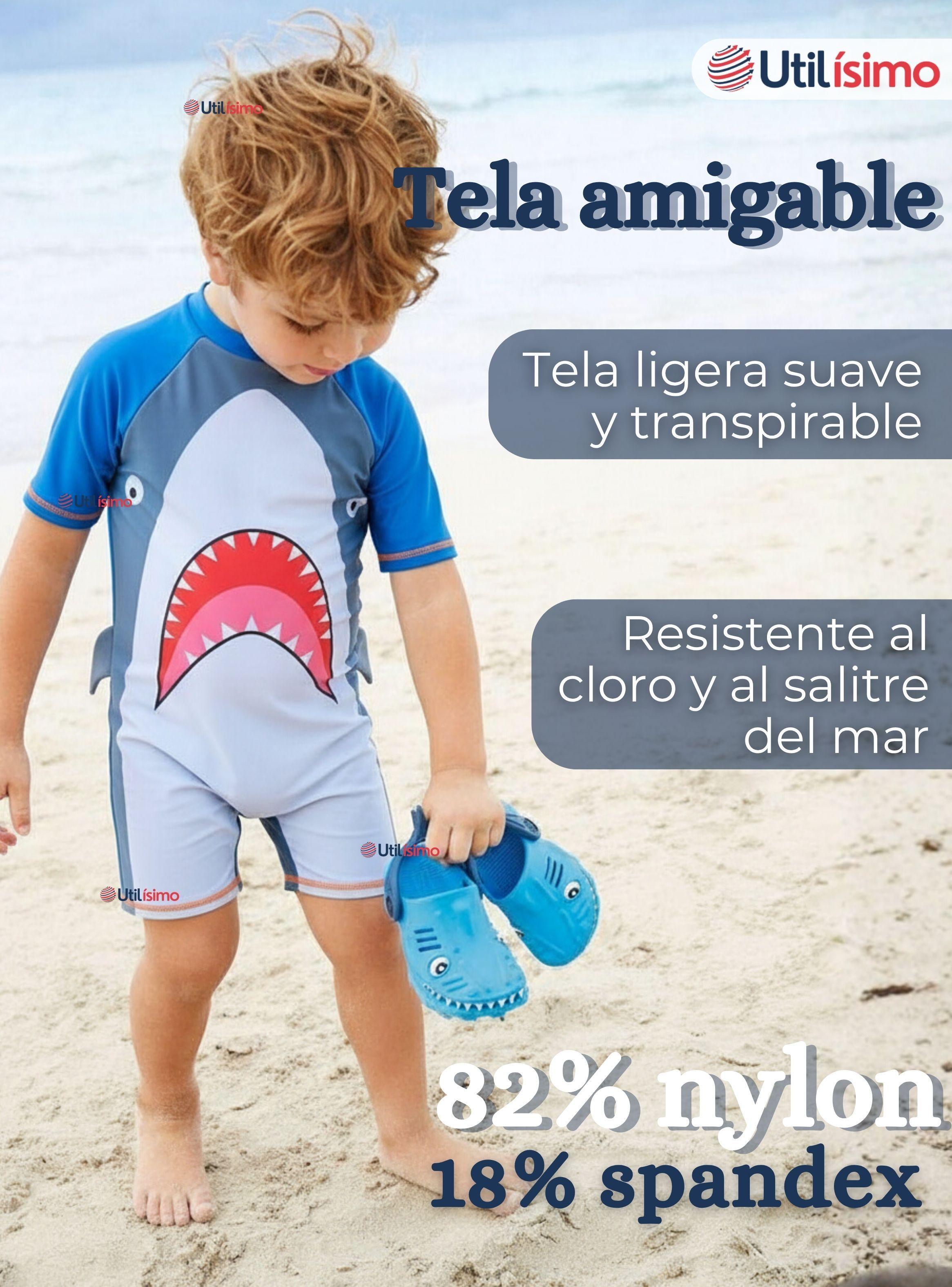 Traje de Baño Enterito Con Cremallera de Manga Corta para Niño 2 a 6 años Gray Shark-5