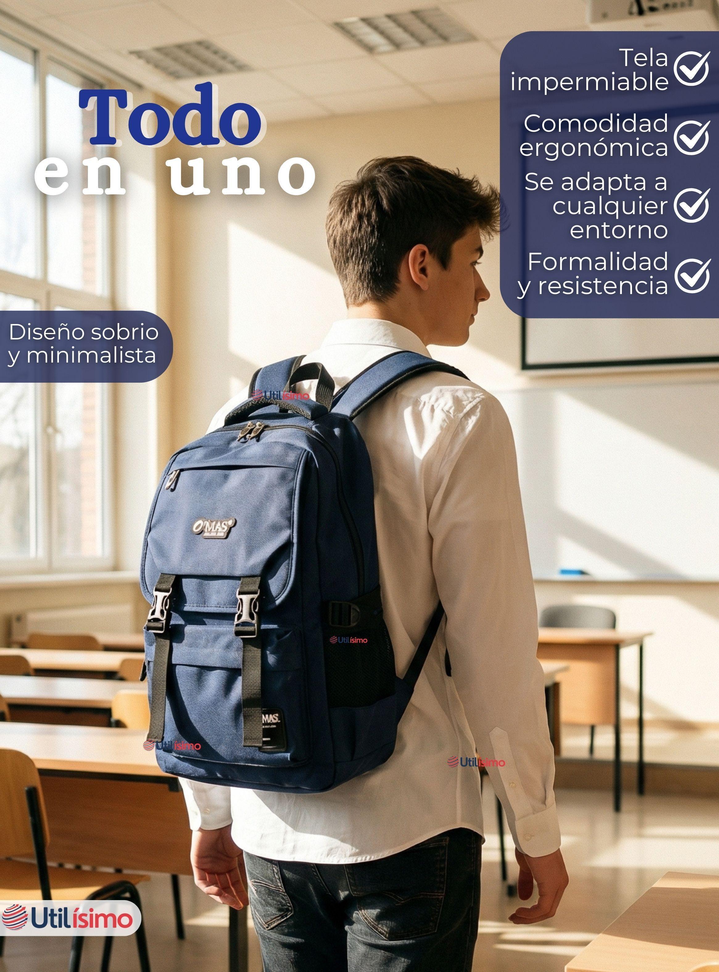 Mochila Escolar Azul Broches Impermeable de Poliéster 48cm Niño-2