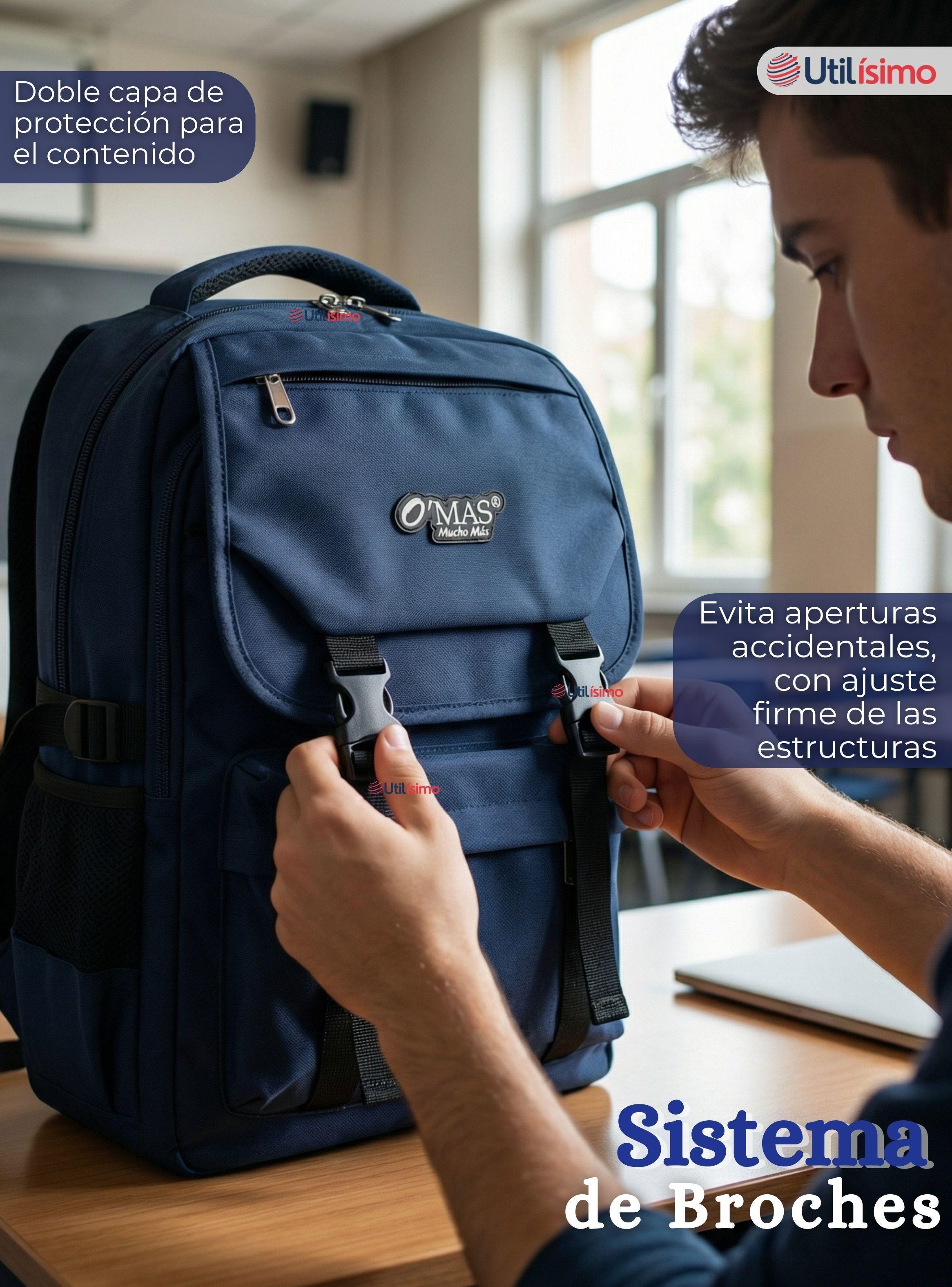 Mochila Escolar Azul Broches Impermeable de Poliéster 48cm Niño-4