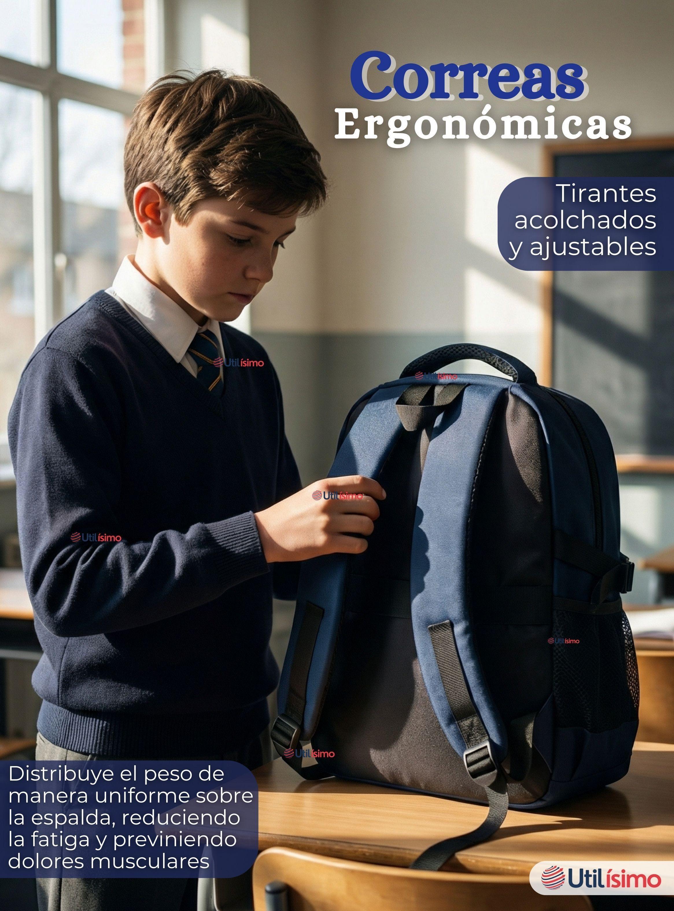 Mochila Escolar Azul Broches Impermeable de Poliéster 48cm Niño-6