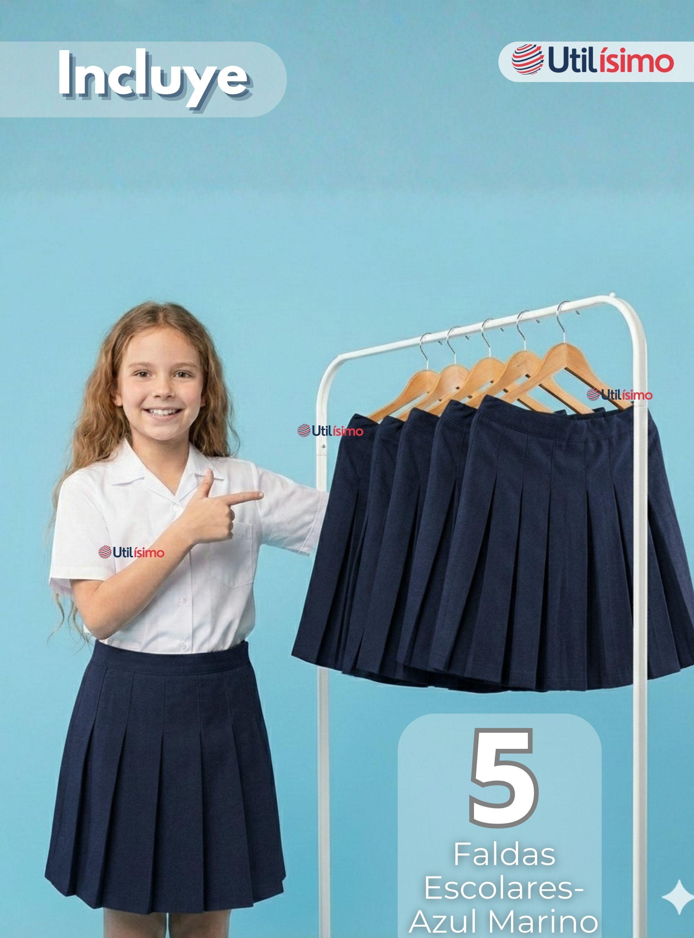 Pack 5 Faldas Escolar Plisada Color Azul para Niña-2