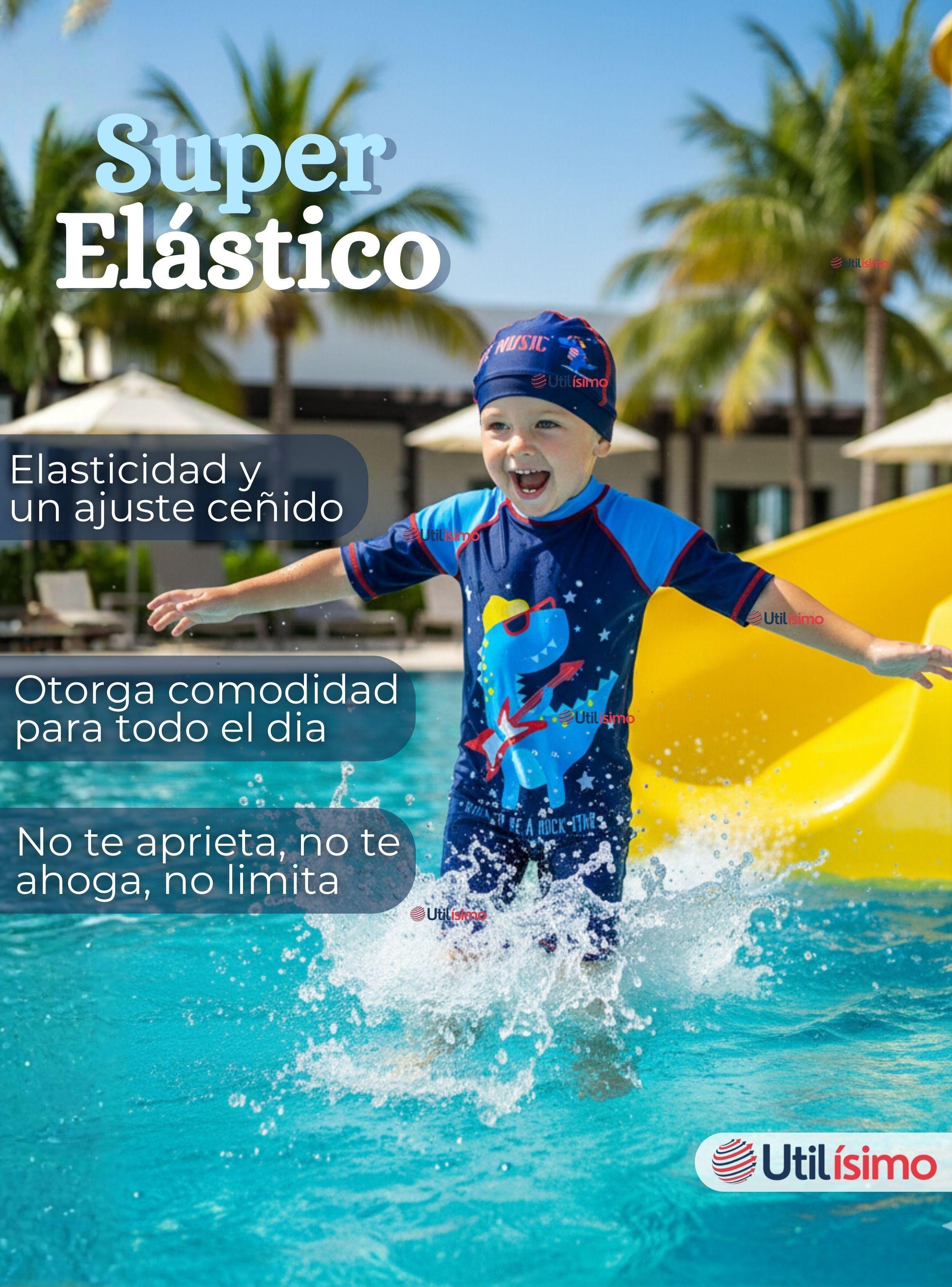 Traje de Baño Enterito Cremallera Manga Corta Con Gorro para Niños de 2 a 4 años Blue Dinosaur-5