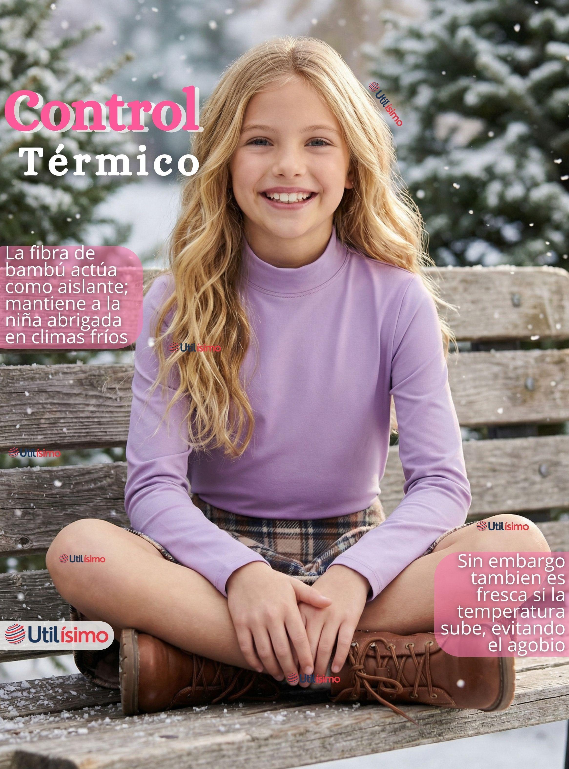 Polera Camiseta Bambú Cuello Beatle Primera Capa Manga Larga Colores Surtidos Niñas-6