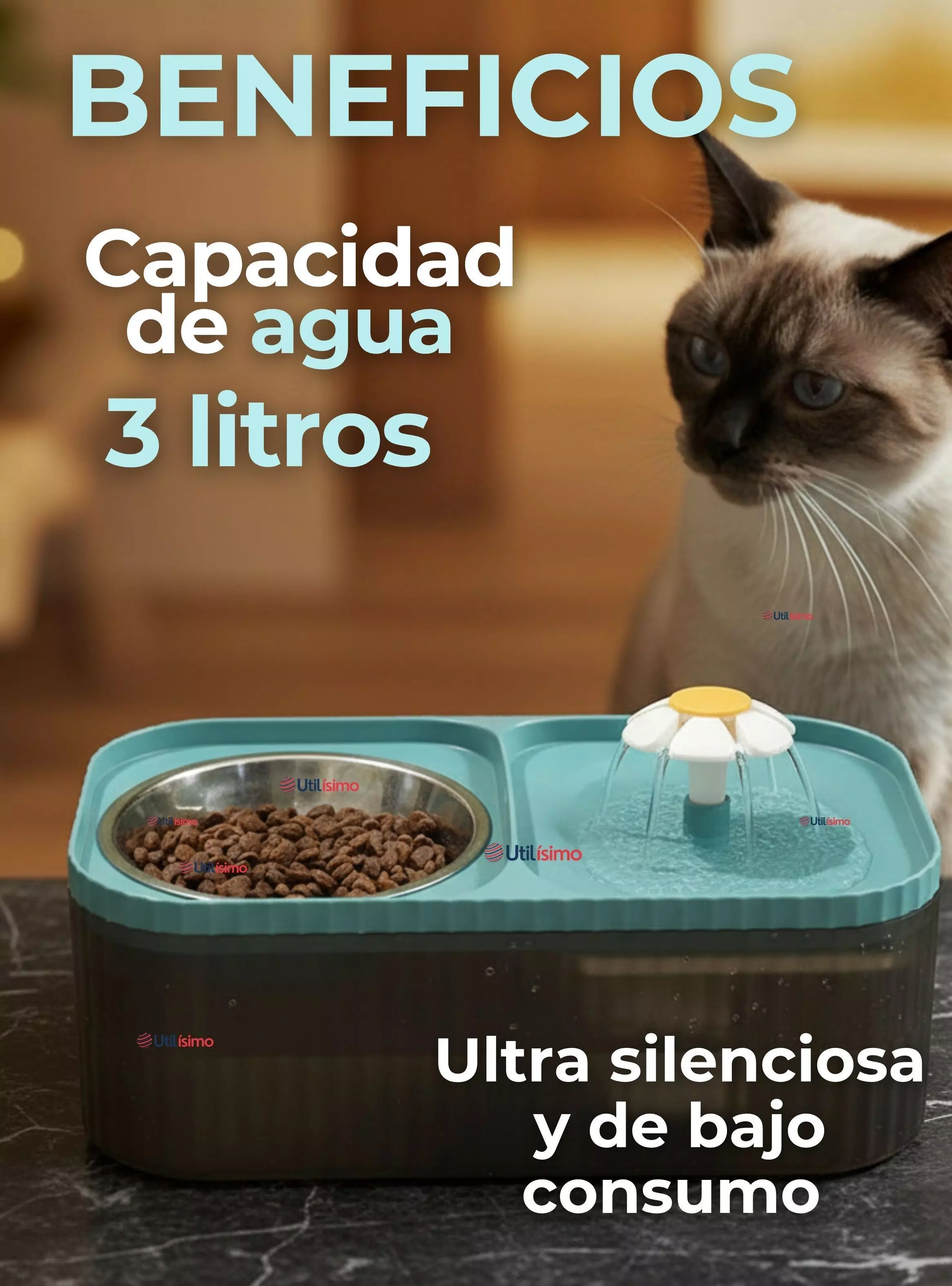 Fuente de Agua Bebedero 2 en 1 Eléctrico para Gatos Capacidad 3 Litros-4