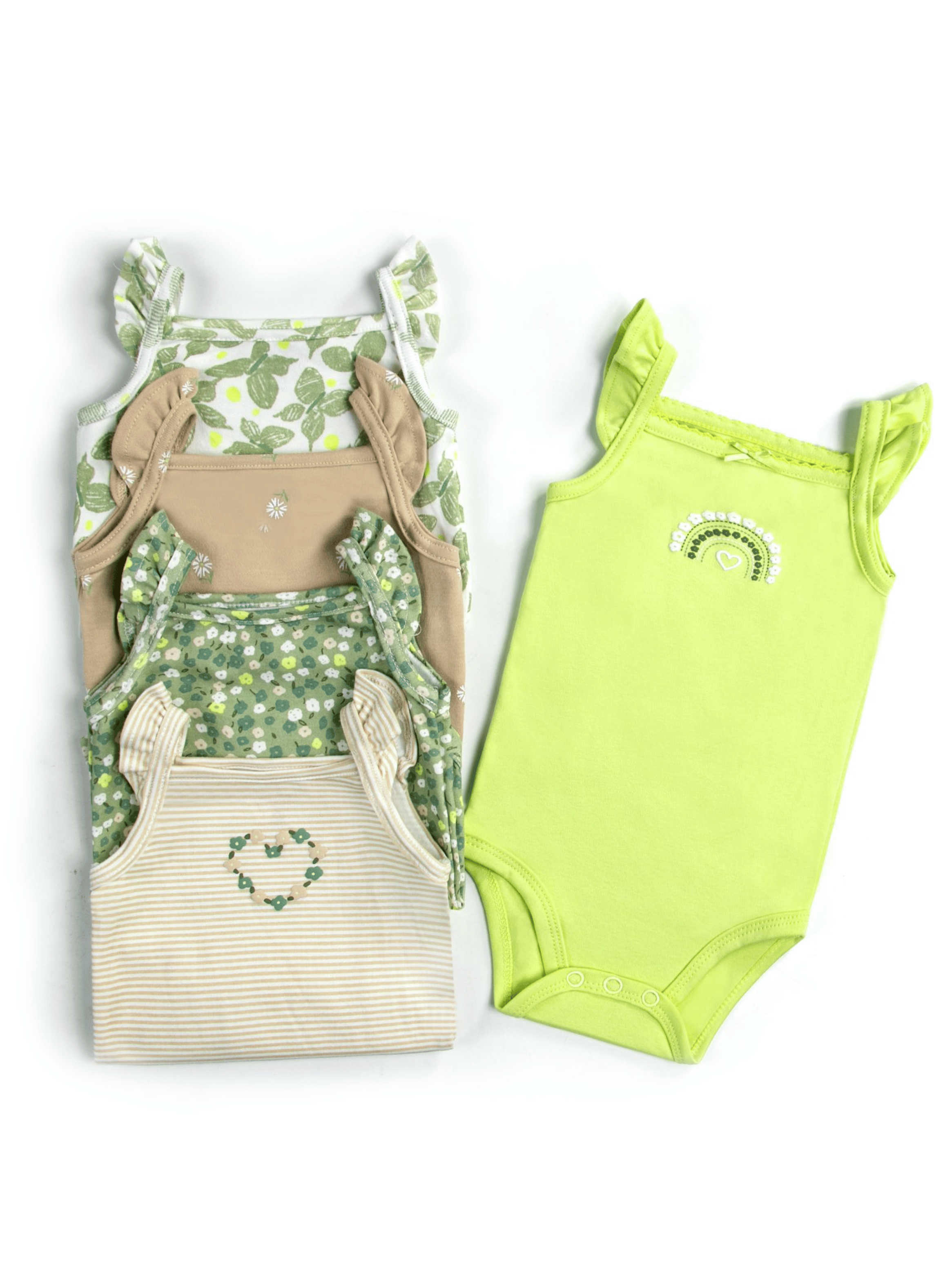 Pack 5 Unidades Extensor Body Bebé +Pack 5 Bodys Algodón Niña Sin Mangas Verde Mariposas-3