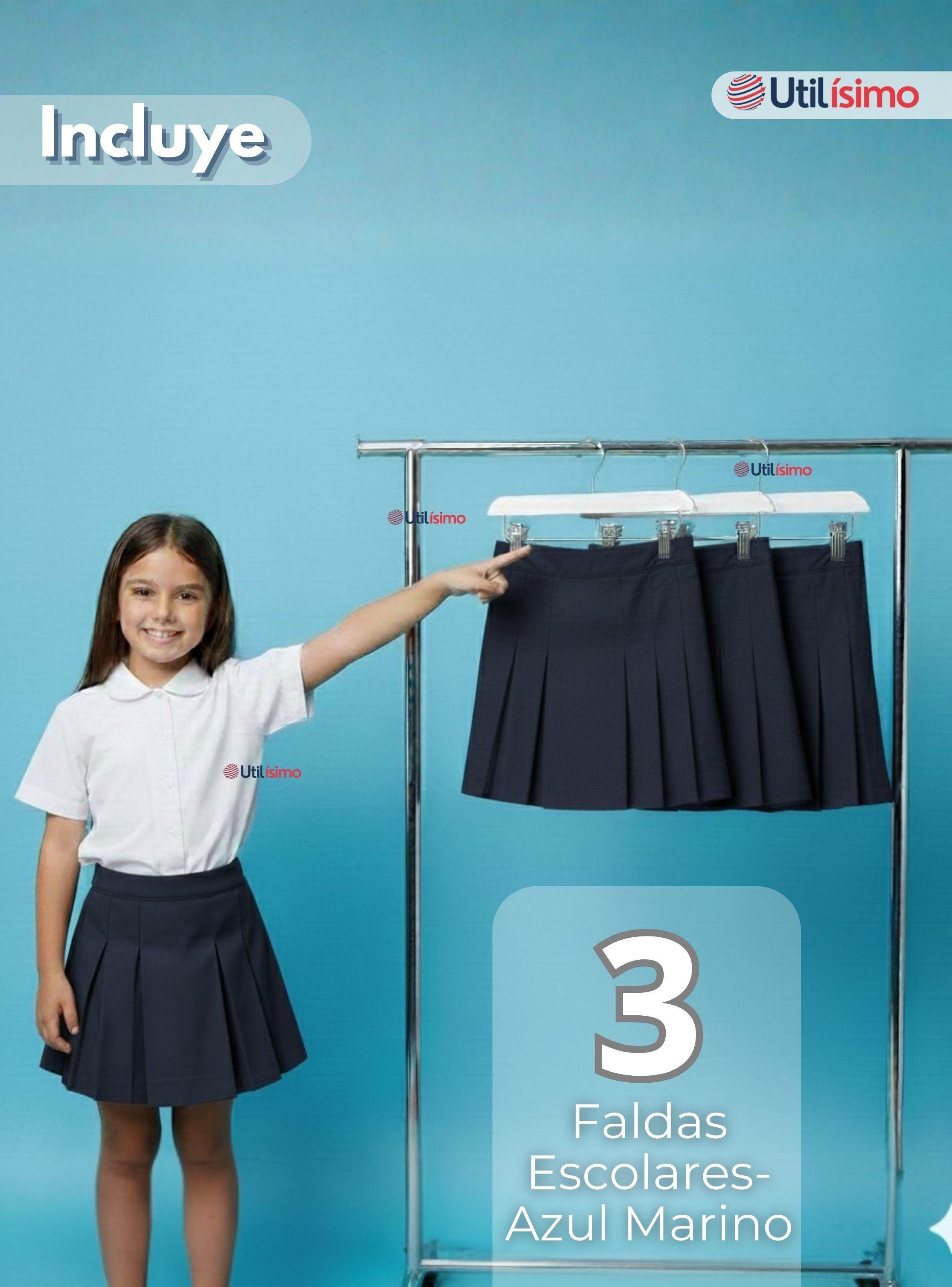 Pack 3 Faldas Escolar Plisada Color Azul para Niñas-2