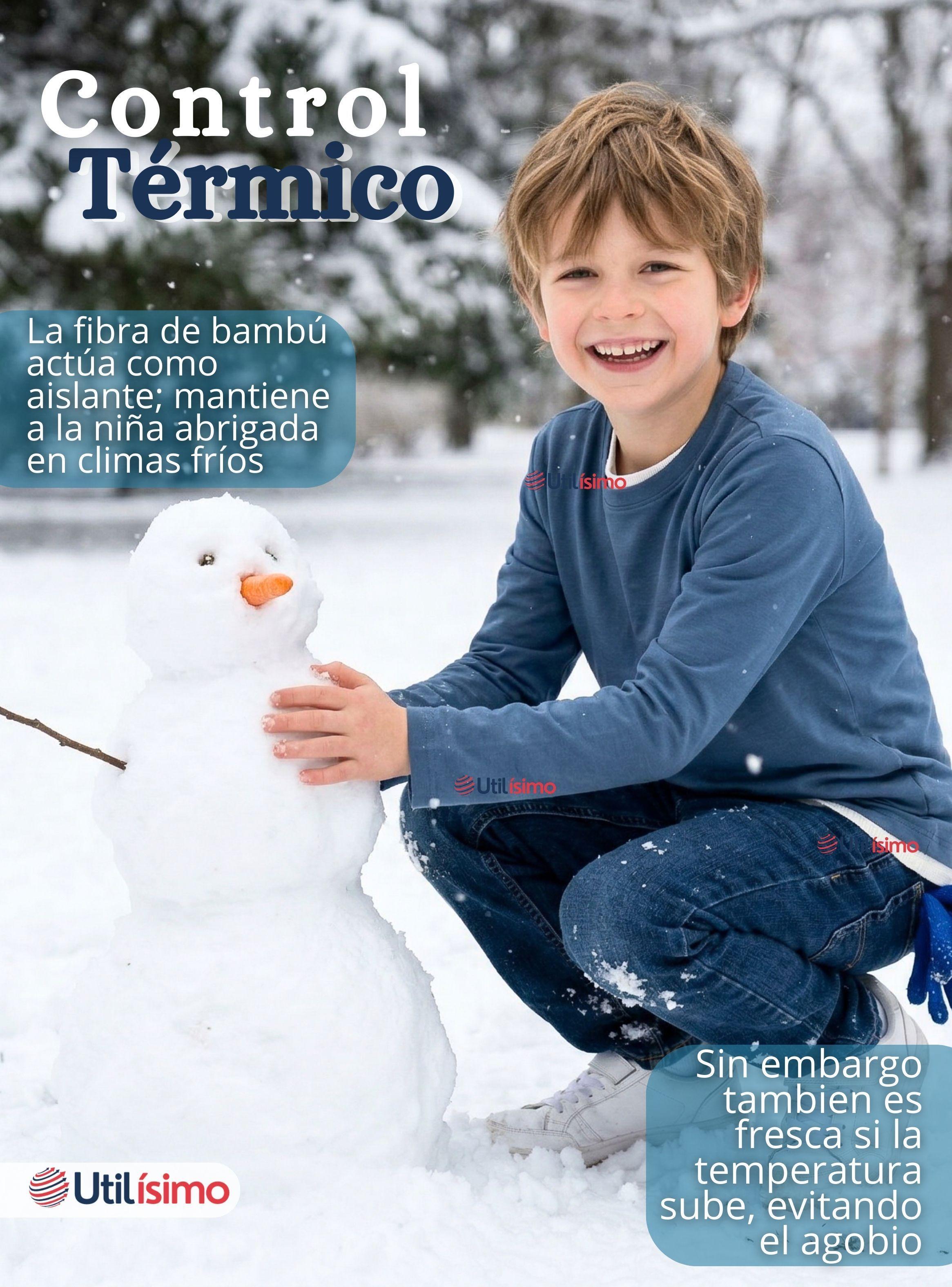 Pack 3 Poleras Camisetas Bambú Azul Claro Cuello Redondo Primera Capa Mangas Larga Niños-5